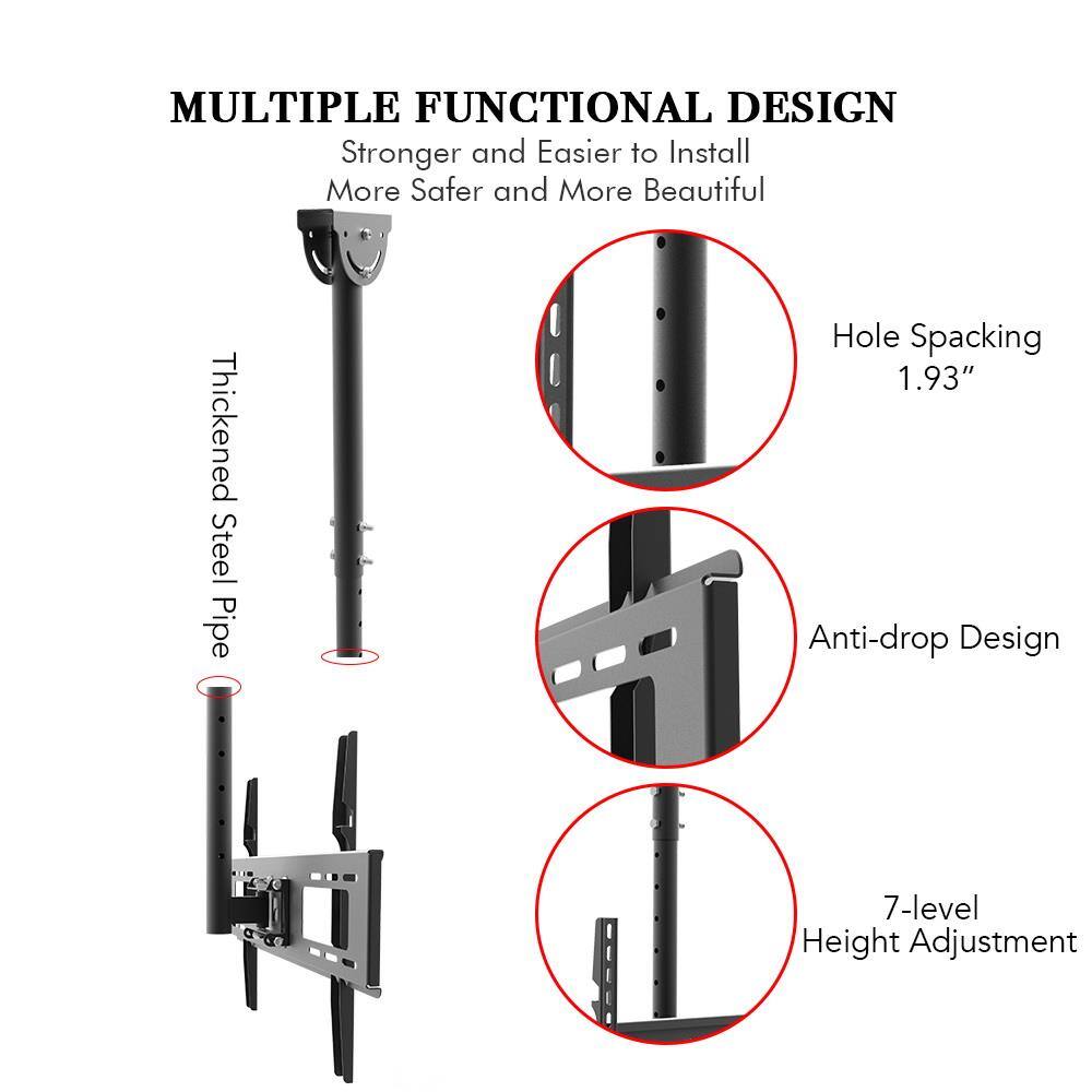 **MULTIPLE FUNCTIONAL DESIGN**

- Stronger and Easier to Install
- More Safer and More Beautiful

**Thickened Steel Pipe**

**Hole Spacing**
- 1.93"

**Anti-drop Design**

**7-level Height Adjustment**