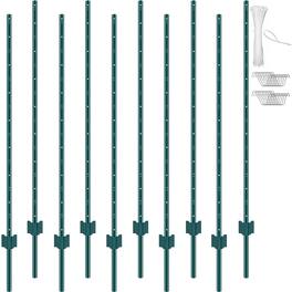 VEVOR - 5 Feet Fence Post, 10 Pack U-Channel Heavy Duty Metal Fence Posts, Sturdy Steel Fence Stakes for Garden Yard, Lawn - Green