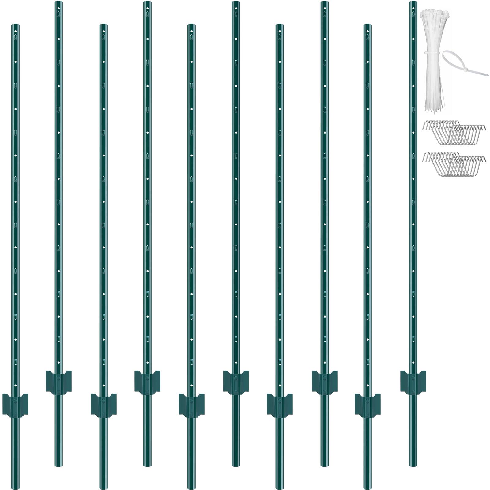 Front. VEVOR - 5 Feet Fence Post, 10 Pack U-Channel Heavy Duty Metal Fence Posts, Sturdy Steel Fence Stakes for Garden Yard, Lawn - Green.