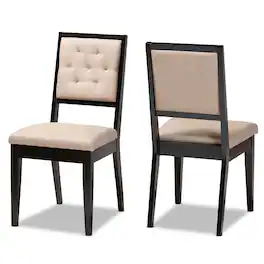 Baxton Studio - Gideon Modern Fabric Upholstered and Finished Wood 2-Piece Dining Chair Set - Sand/Dark Brown