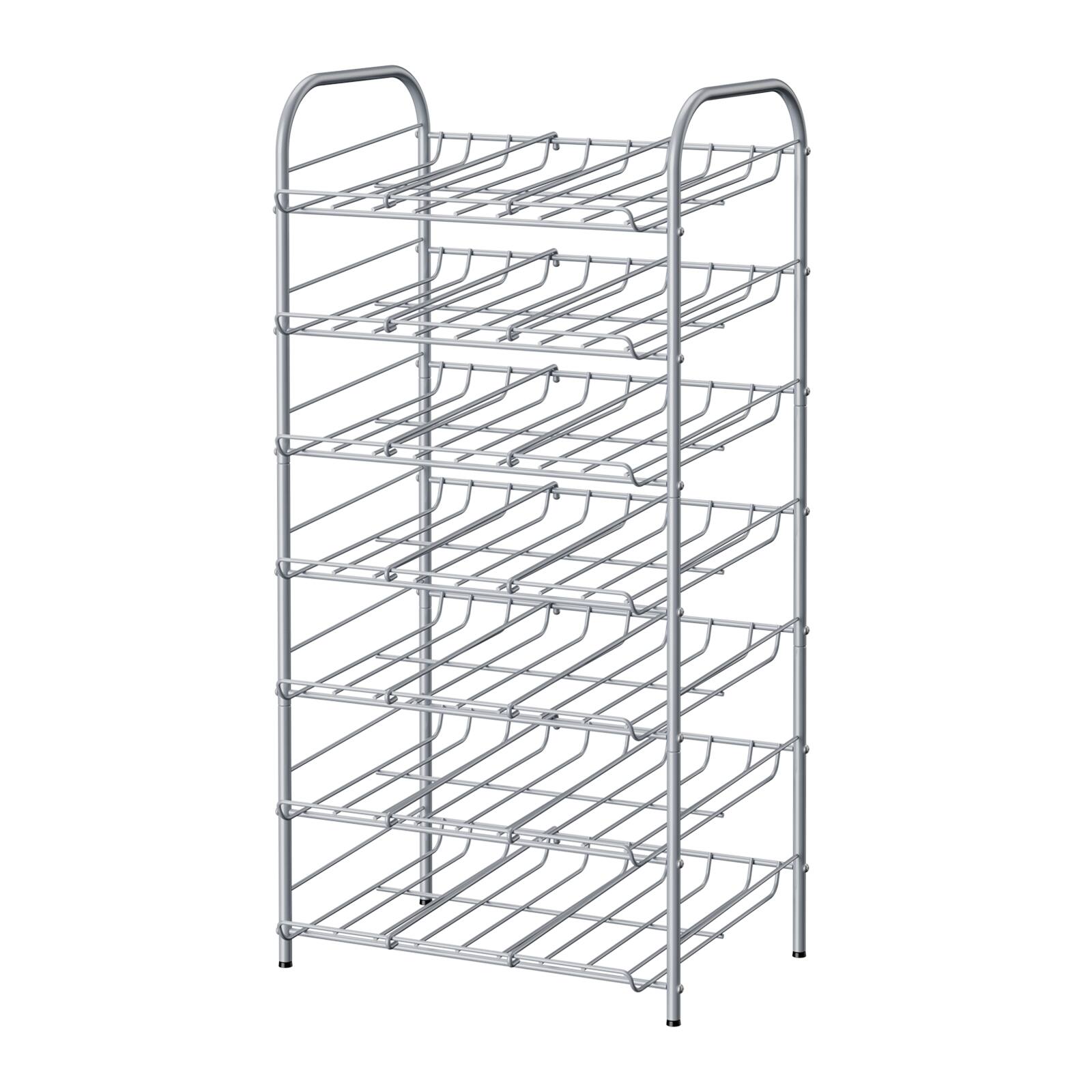 Front. Oumilen - 7-Tier Silver Metal Can Storage Rack, Freestanding Rolling-Free Pantry Can Organizer for Canned Food & Soda Drinks - Silver.