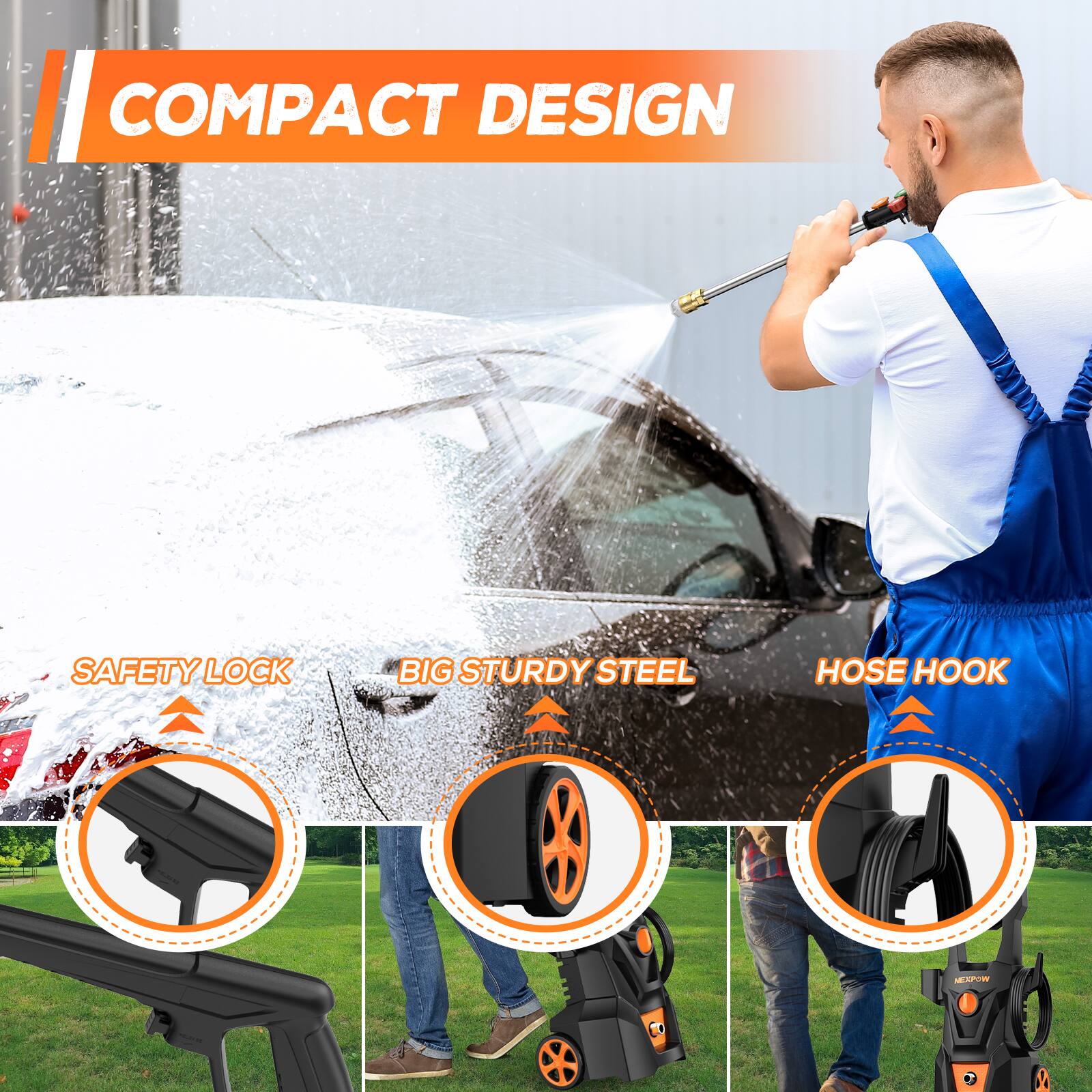 COMPACT DESIGN SAFETY LOCK BIG STURDY STEEL HOSE HOOK