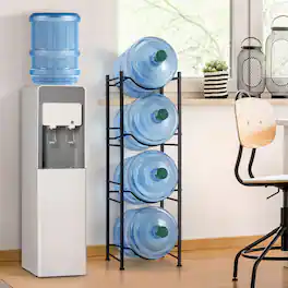 Oumilen - 4-Tier Black Water Bottle Storage Rack for 5 Gallon Jugs - Black