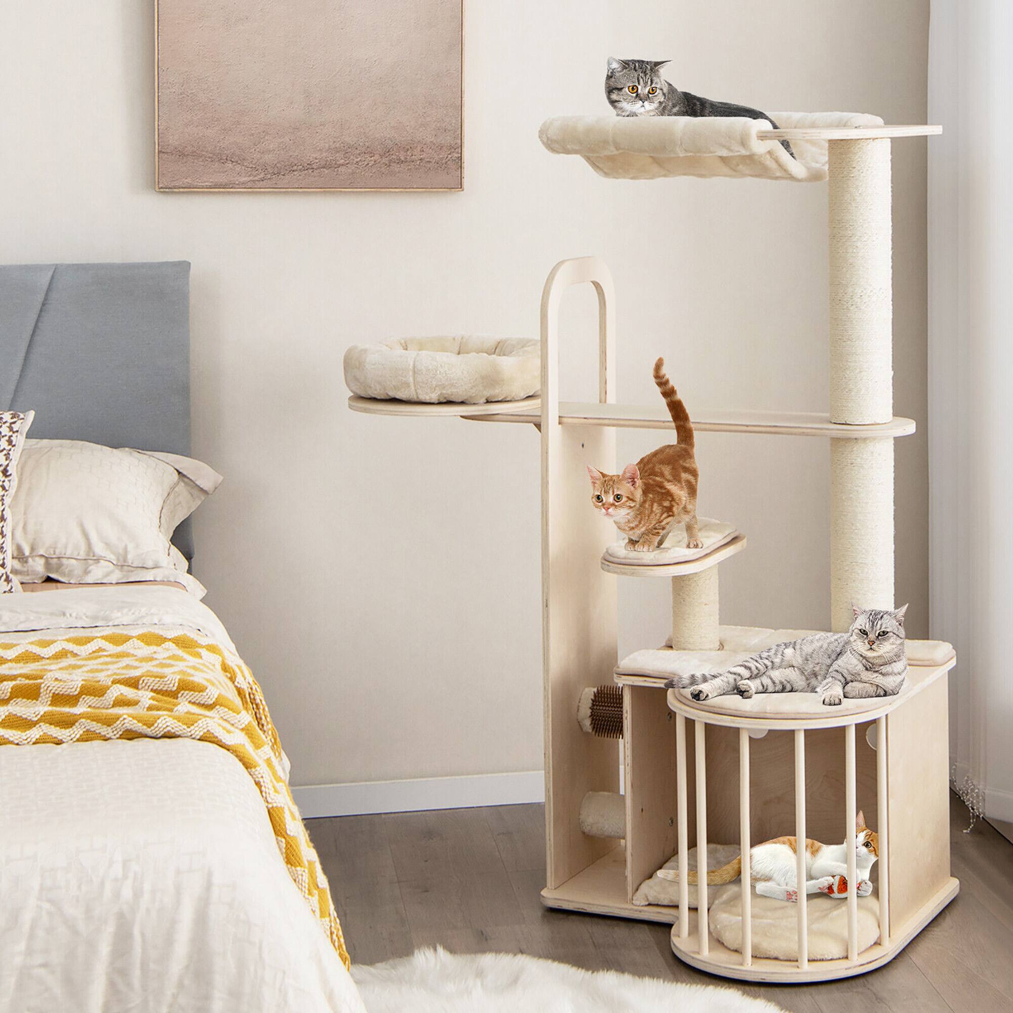 Alt View 3. Gymax - Gymax 55'' Tall Cat Tree Tower Multi-Layer Wooden Activity Center w/ Rest Condo & Hammock.
