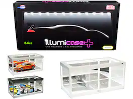 Illumibox - Collectible Display Show Case Illumicase+ with LED Lights Mirror Base and Back for 1/64 1/43 1/32 1/24 1/18 Models - White
