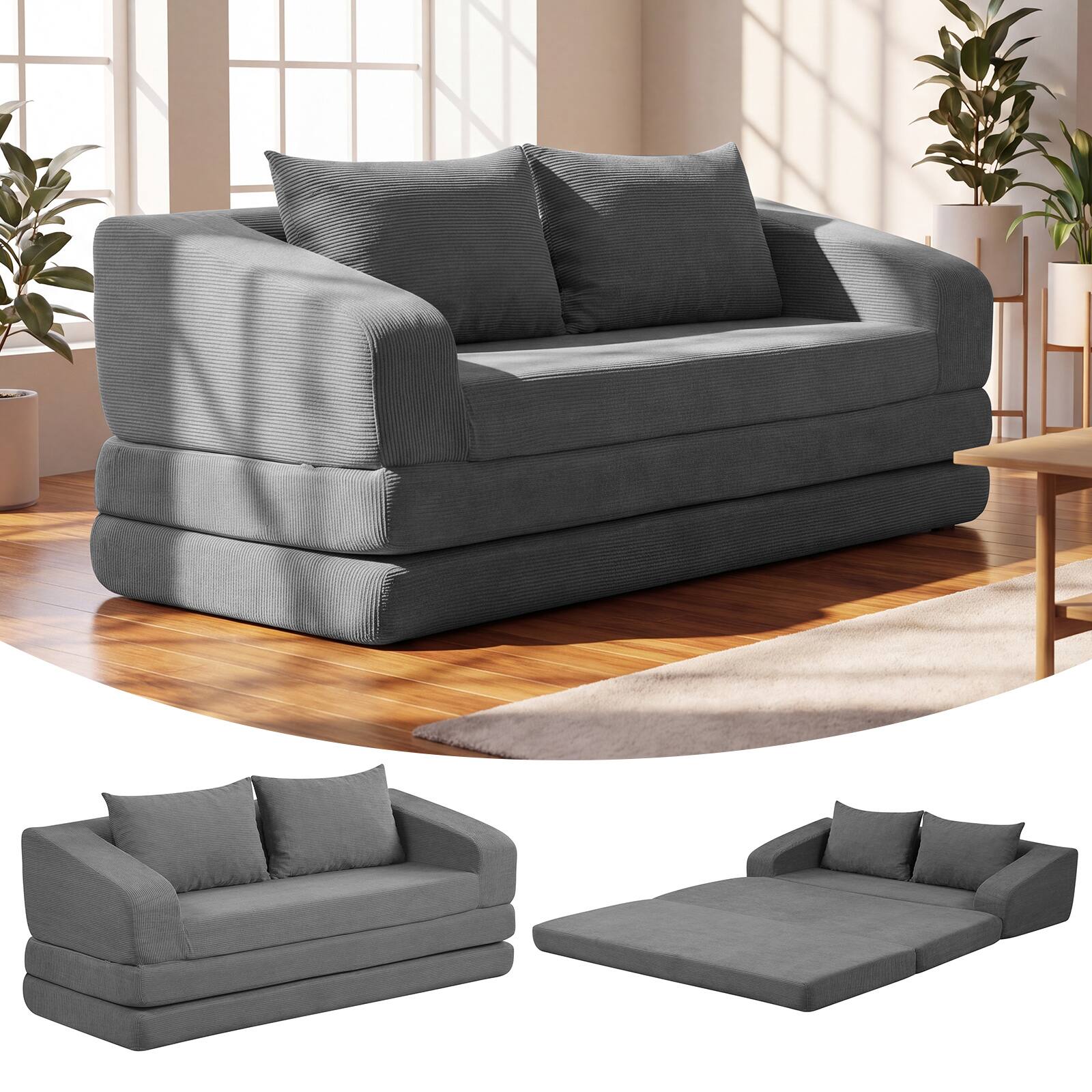 Alt View 7. Costway - Costway 61" Convertible Futon Sofa Bed with 2 Back Cushions for Living Room, No Assembly - Gray.