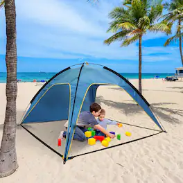 Loheer - Portable Beach Canopy UPF50+ Sun Shelter 4-6 Person Waterproof Windproof Outdoor Tent - Blue