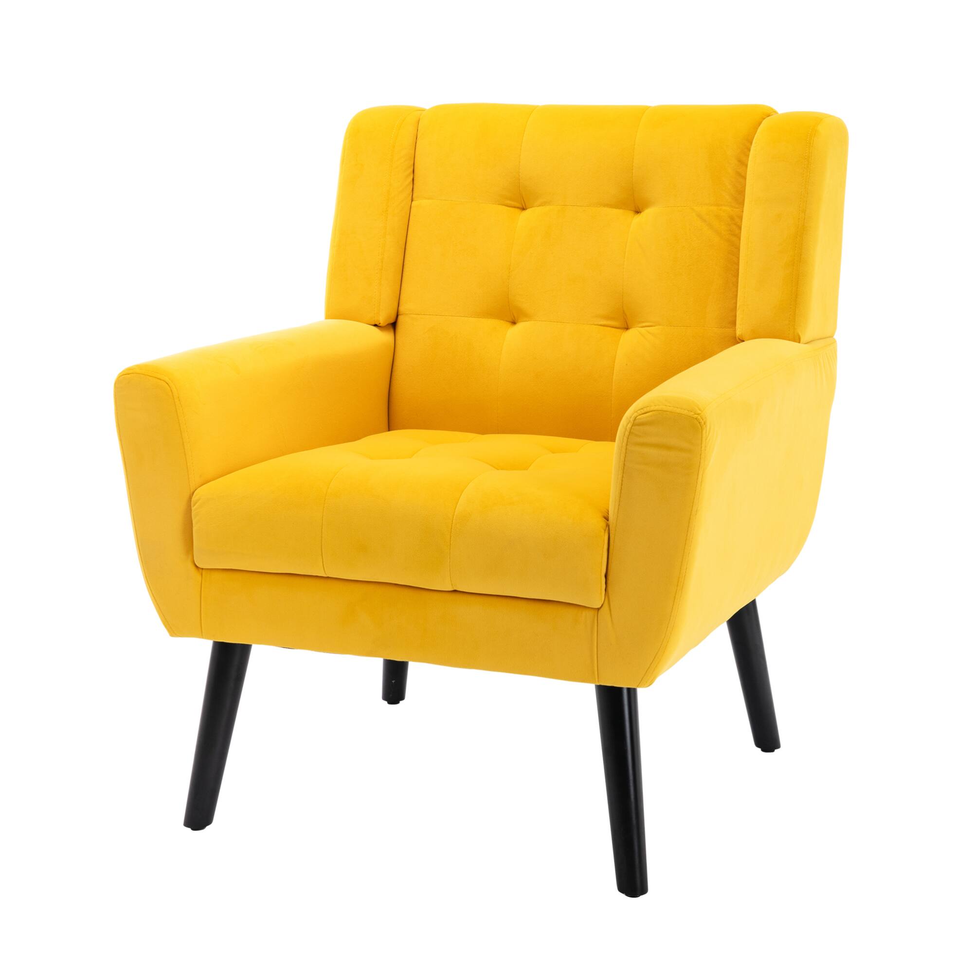 Alt View 5. GOODSILO - Luxury Velvet Upholstered Accent Chair with Ergonomic Design for Living Room and Bedroom Comfort - Yellow.
