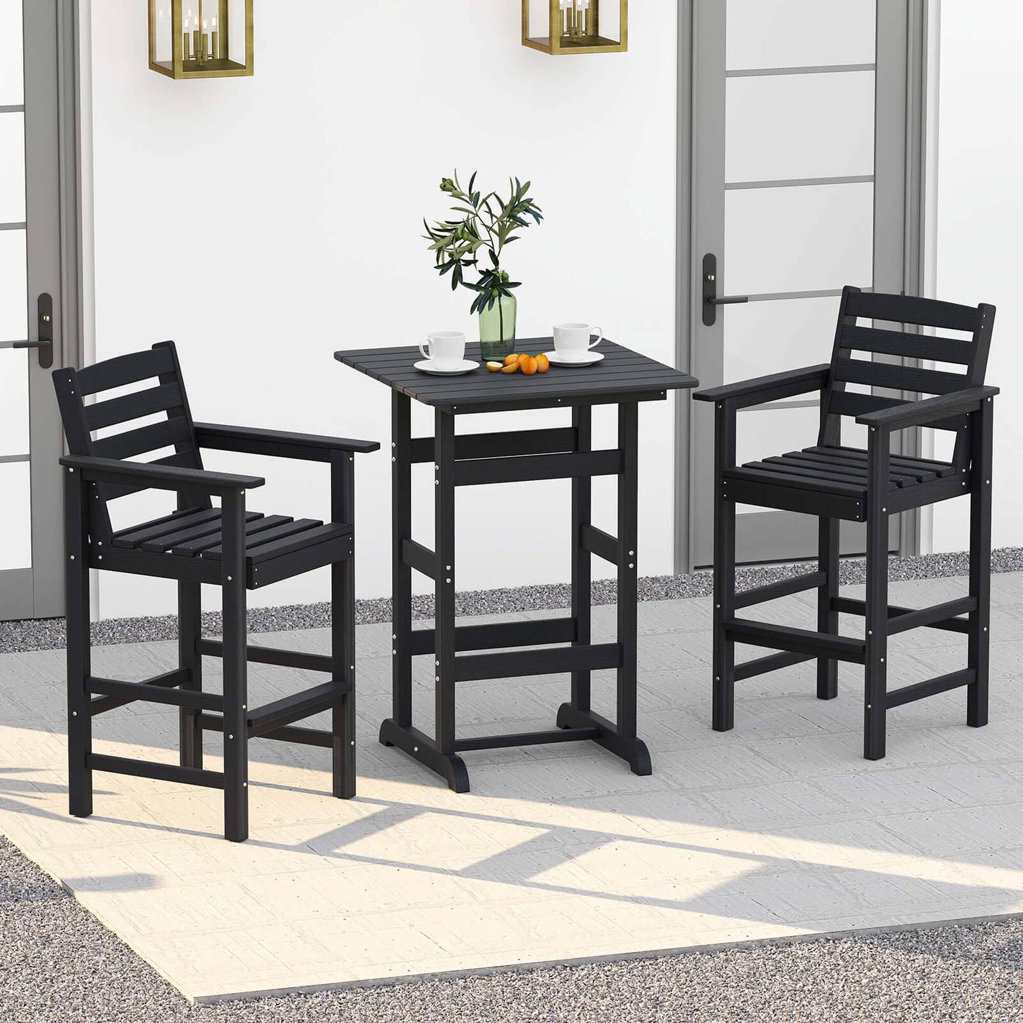 Alt View 1. Costway - Costway 3-Piece Patio HDPE Bar Set Armchairs with Square High-Top Table Footrest Backrest - Black.