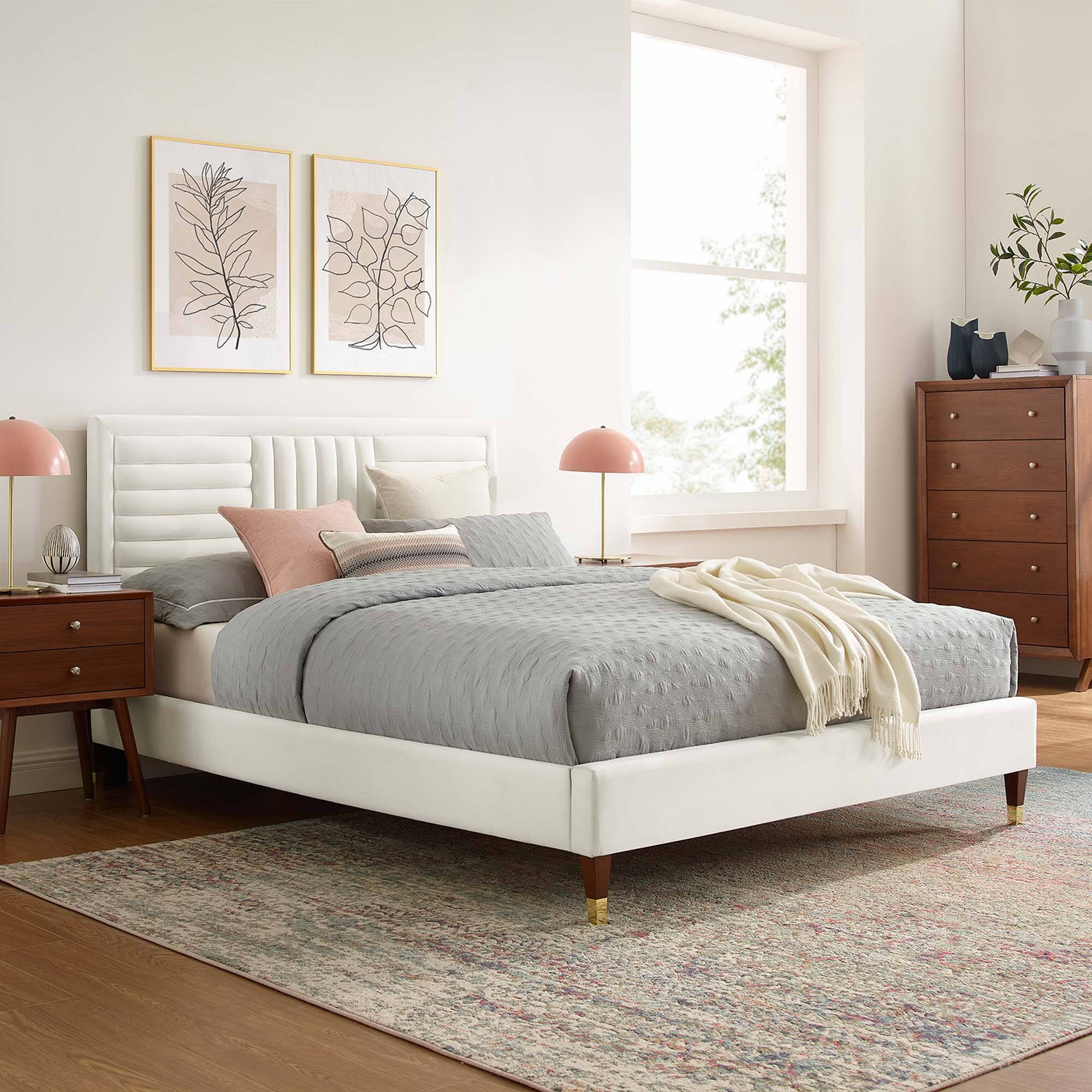 Alt View 4. Modway - Keynote Performance Velvet Curved Full Platform Bed - White.
