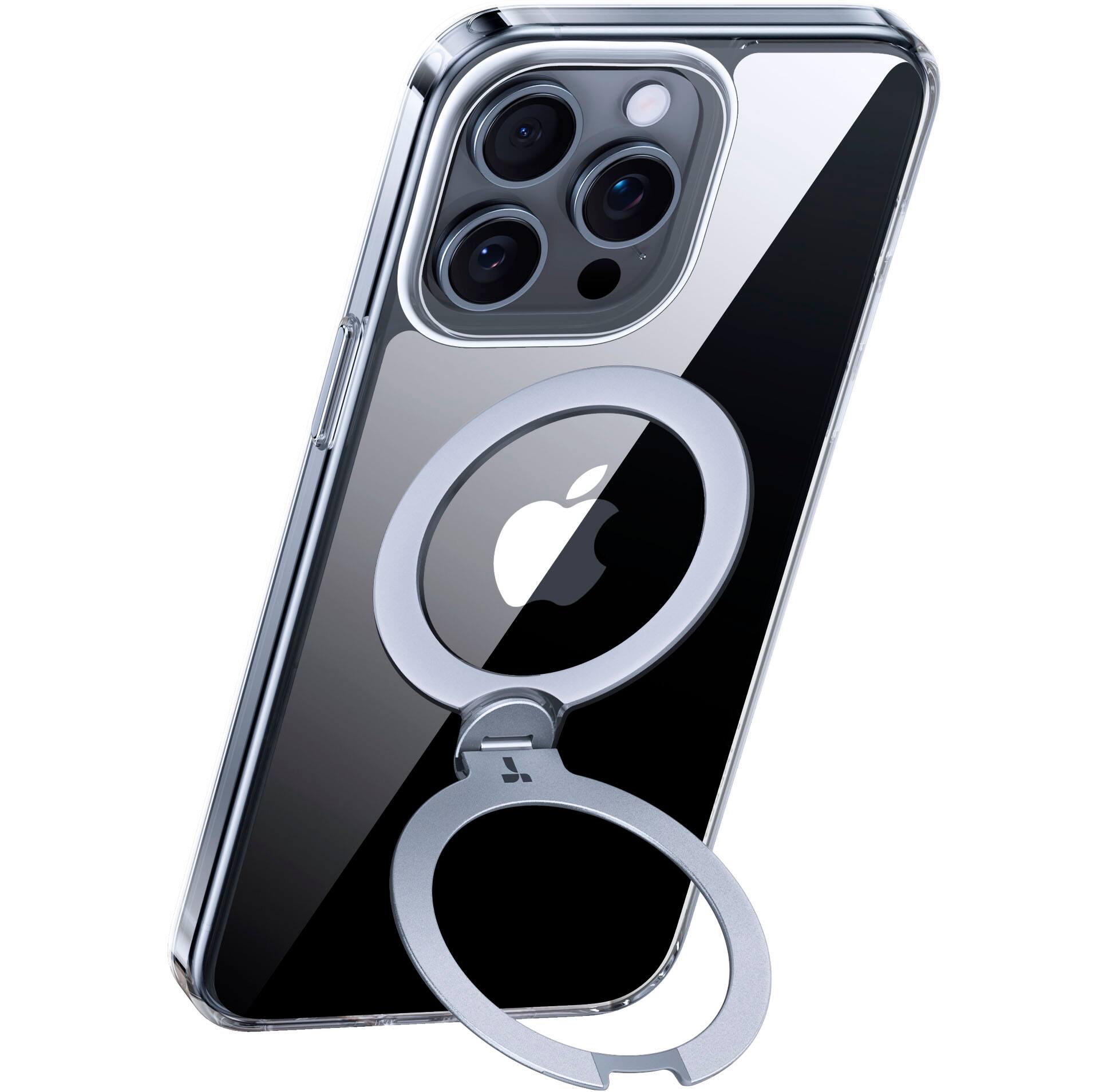 Alt View 1. TORRAS - UPRO Ostand Spin 360° Magnetic Stand Military Grade Shockproof & MagSafe-Compatible Case for Apple iPhone 15 Pro - Clear.