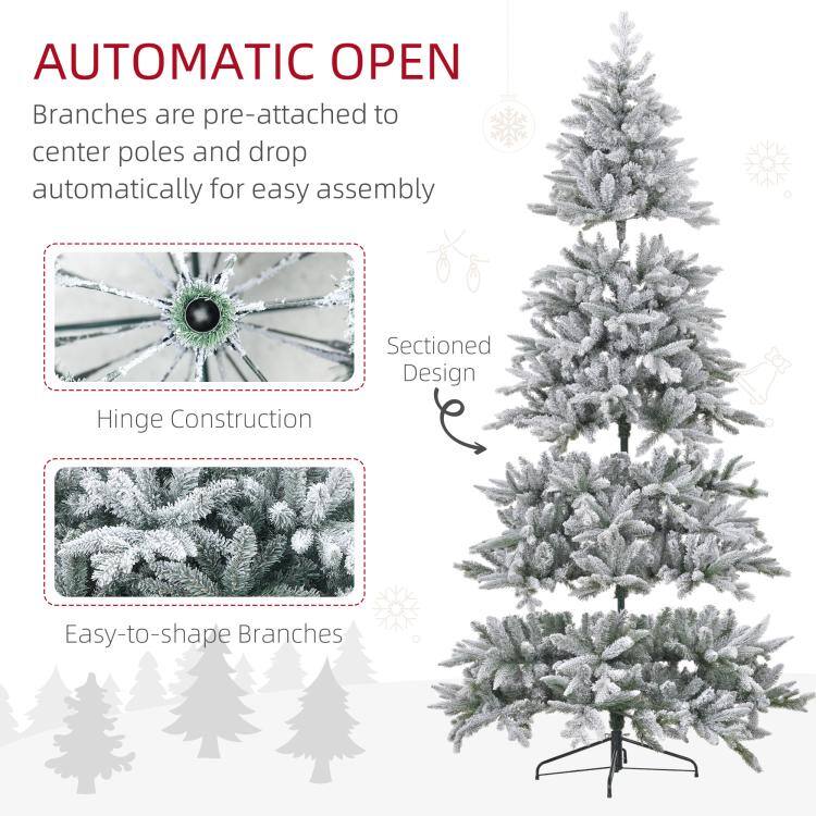 AUTOMATIC OPEN  
Branches are pre-attached to center poles and drop automatically for easy assembly

Sectioned Design  
Hinge Construction

Easy-to-shape Branches