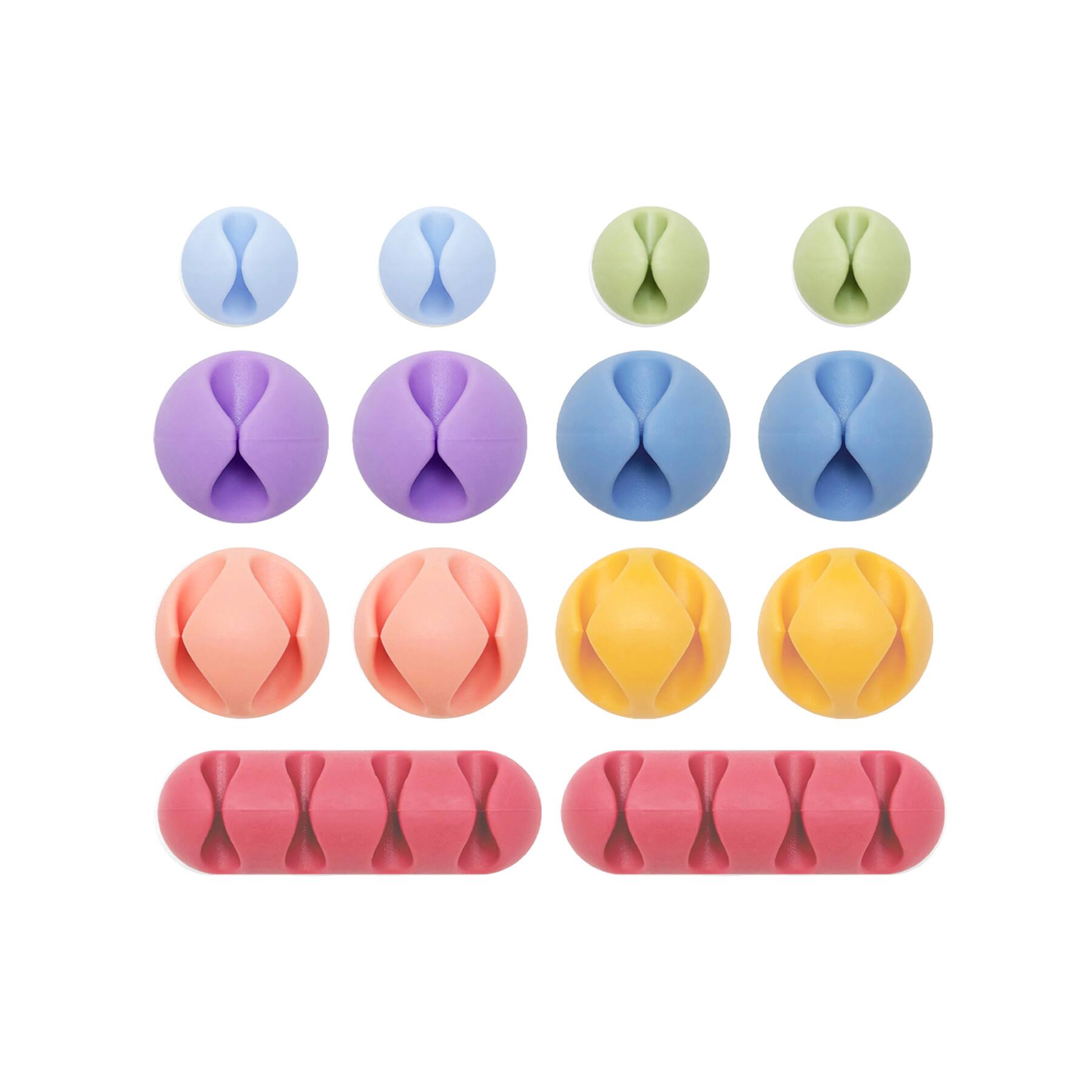 Back. Wrap-It Storage - Wrap-It Storage Cable Clips - Assorted (14-Pack) Macaron - Silicone Adhesive Backed Cord Holders - Assorted Colors.