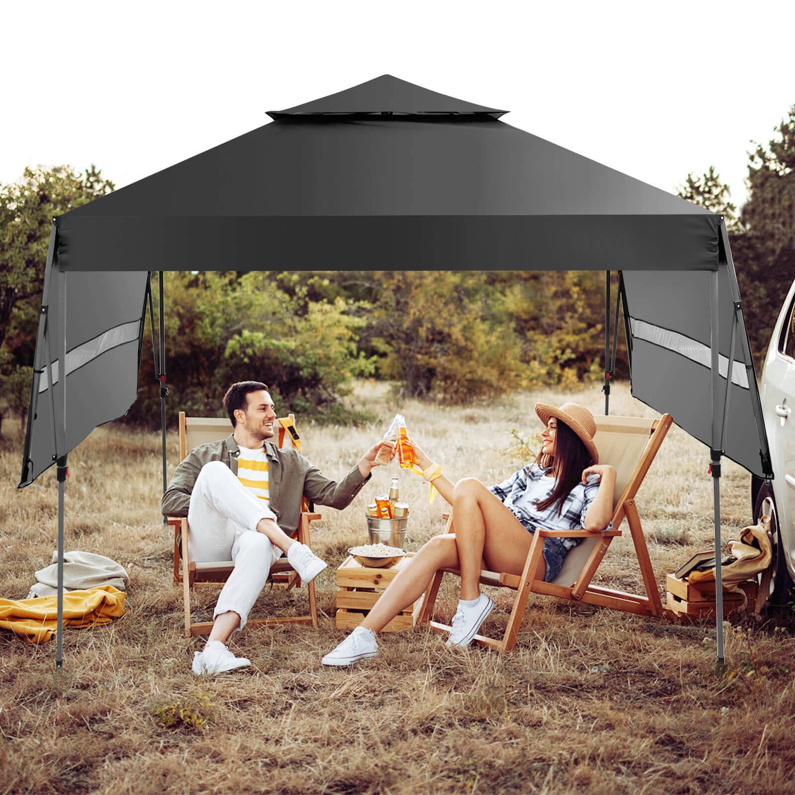 Alt View 1. Costway - Costway 10'x17.6' Outdoor Instant Pop-up Canopy Tent Dual Half Awnings Adjust Patio - Black.