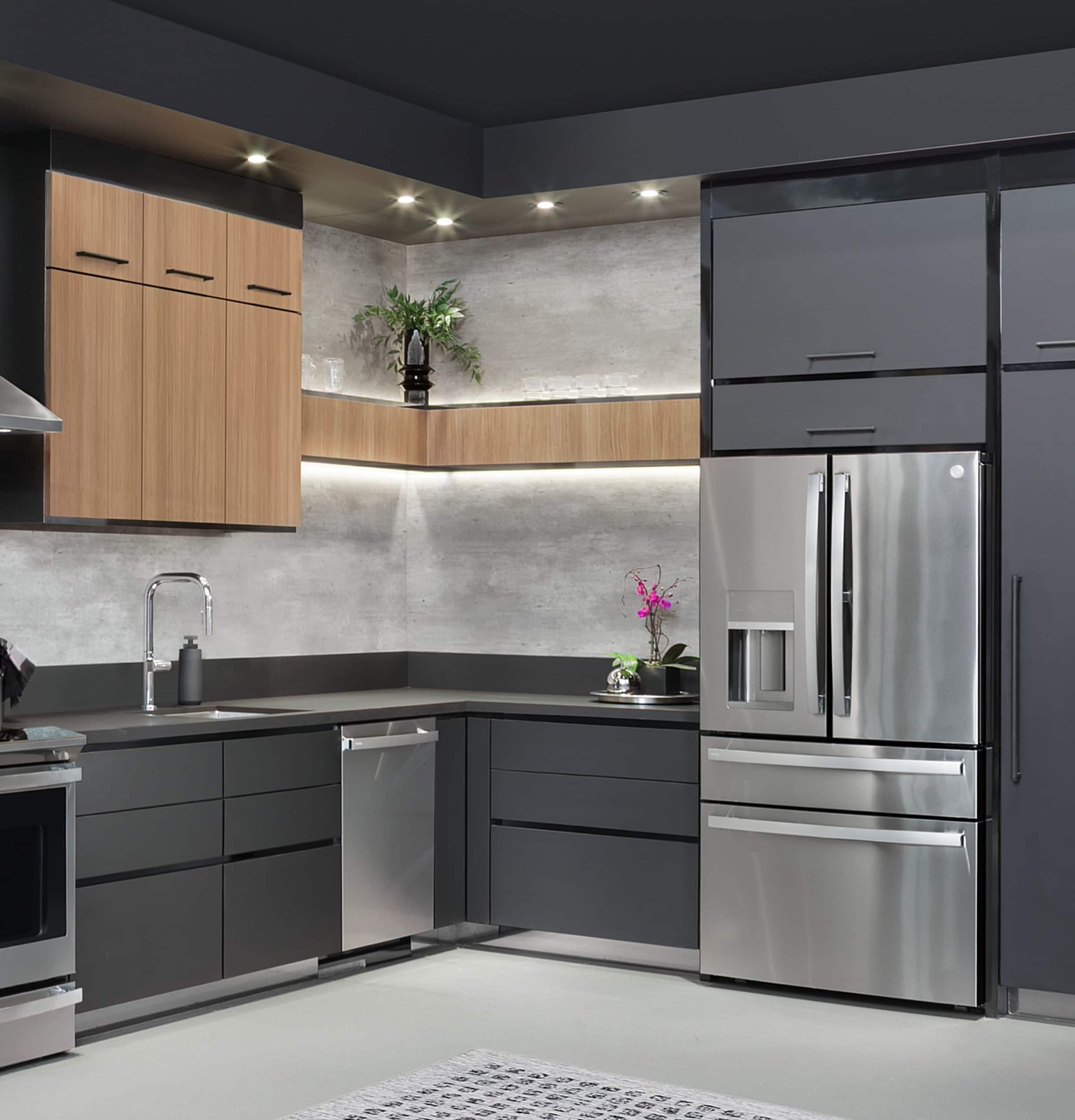 Alt View 32. GE Profile - 22.3 Cu. Ft. 4-Door French Door Counter-Depth Smart Refrigerator with Door-in-Door Storage - Stainless Steel.