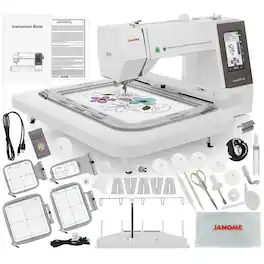 Memory Craft 550e Embroidery Machine - Includes 5-Spool Thread Stand + Janome RE10B 3.9" x 1.6" Hoop - White