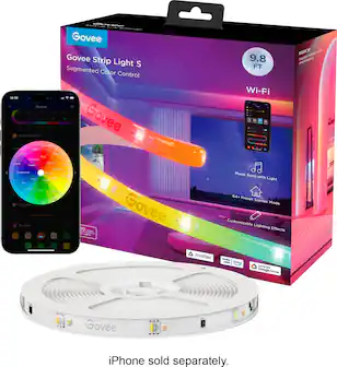 Govee Govee Strip Light S Segmented Color Control 18:28 C Govee a a 30% 1ooK - - Govee R brightness A Taa 9.8 FT Wi-Fi RGBICW 220m nutoe Aiutratay Dlciess H reon Mur MWraN A Lar F - CAnamas - mUTs - - - A S NL maE Cao maa I - M - My dators DO Hins D Lights Govee Music Sync with Light G4+ Preset Scenes Mode Customizable Lighting Effects matter works with alexa - w Google Home Sovee iPhone sold separately.