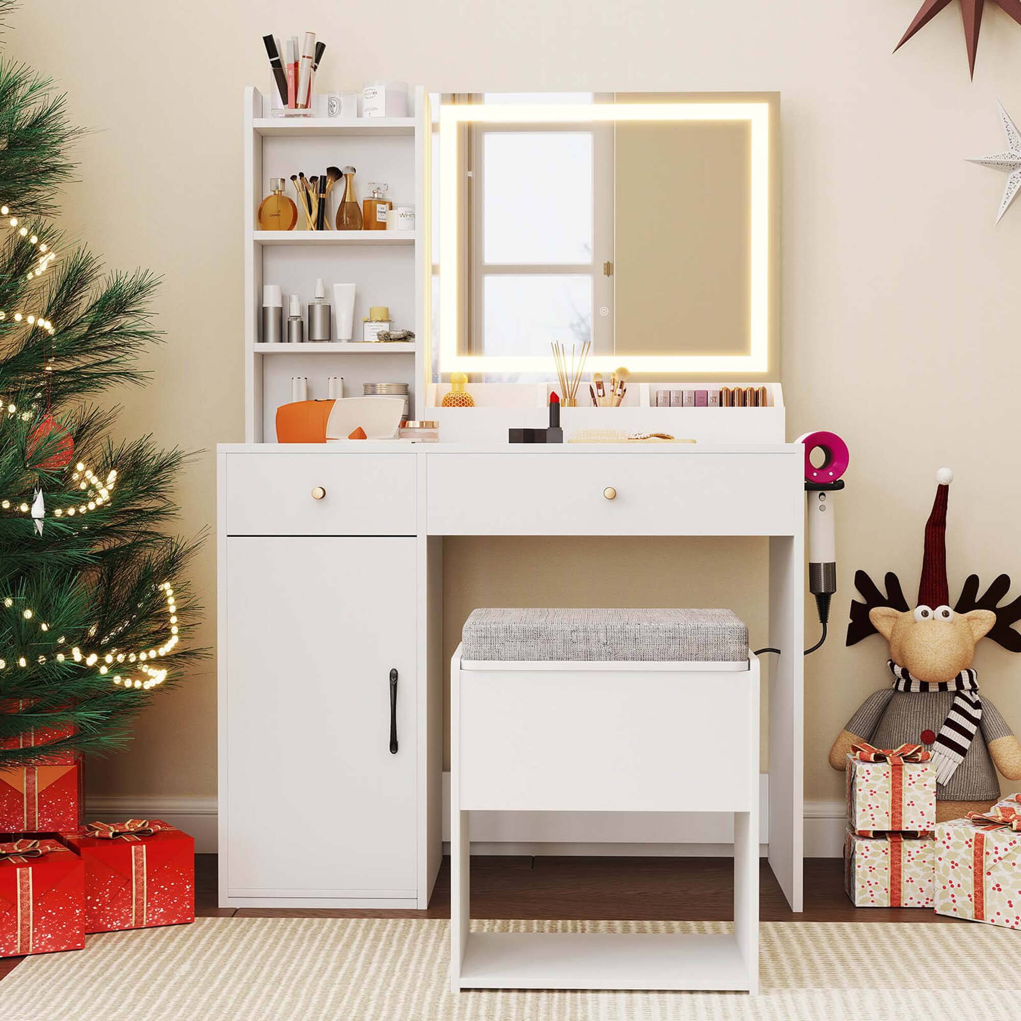 Alt View 4. Costway - Costway Vanity Set Dressing Table and Chair Set with 3 Lighting Modes & Mirror and Lights White - White.