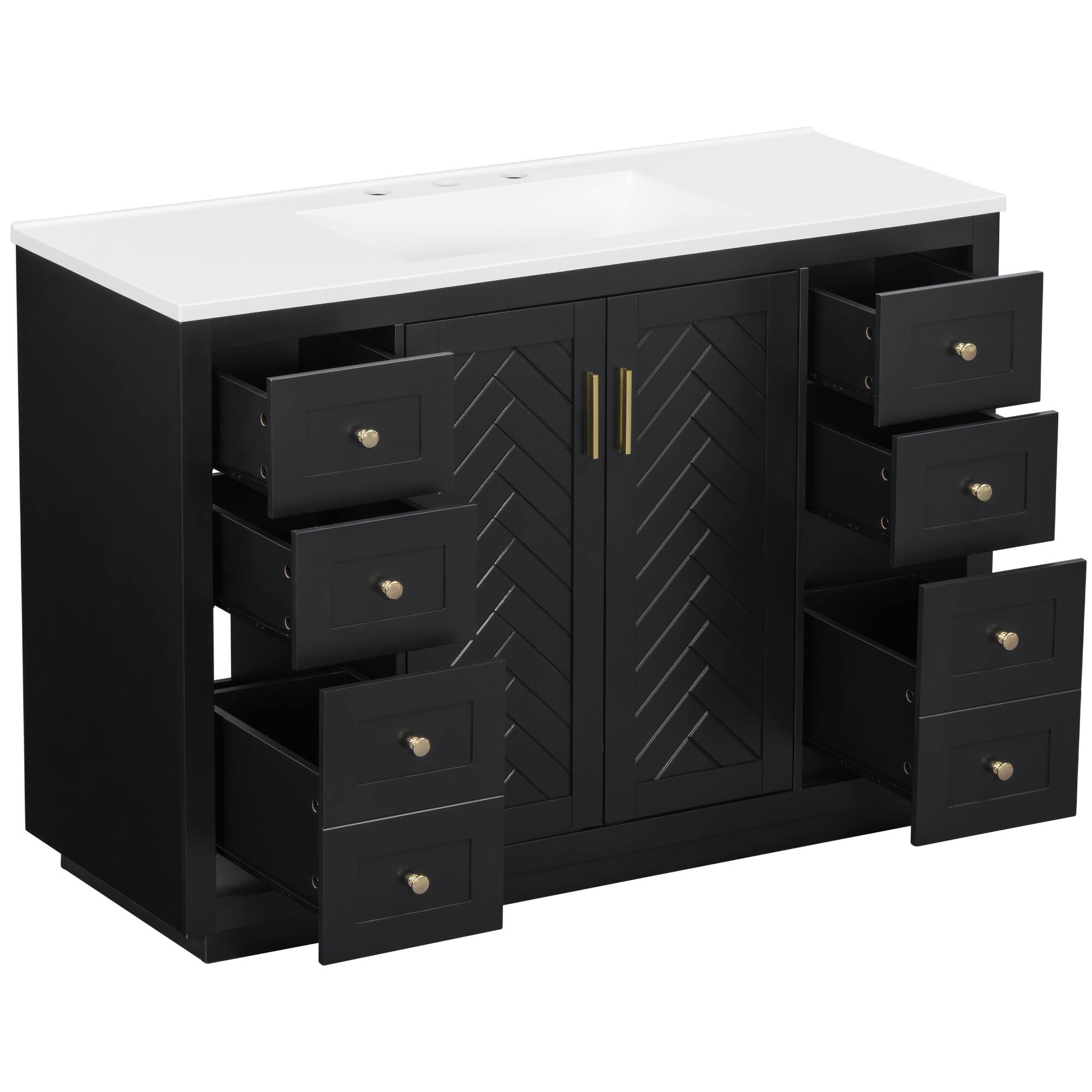 Alt View 4. JUJABU - Black 48" Bathroom Vanity with Sink Top,6 Drawers and 2 Soft-clsoe Doors - Black.