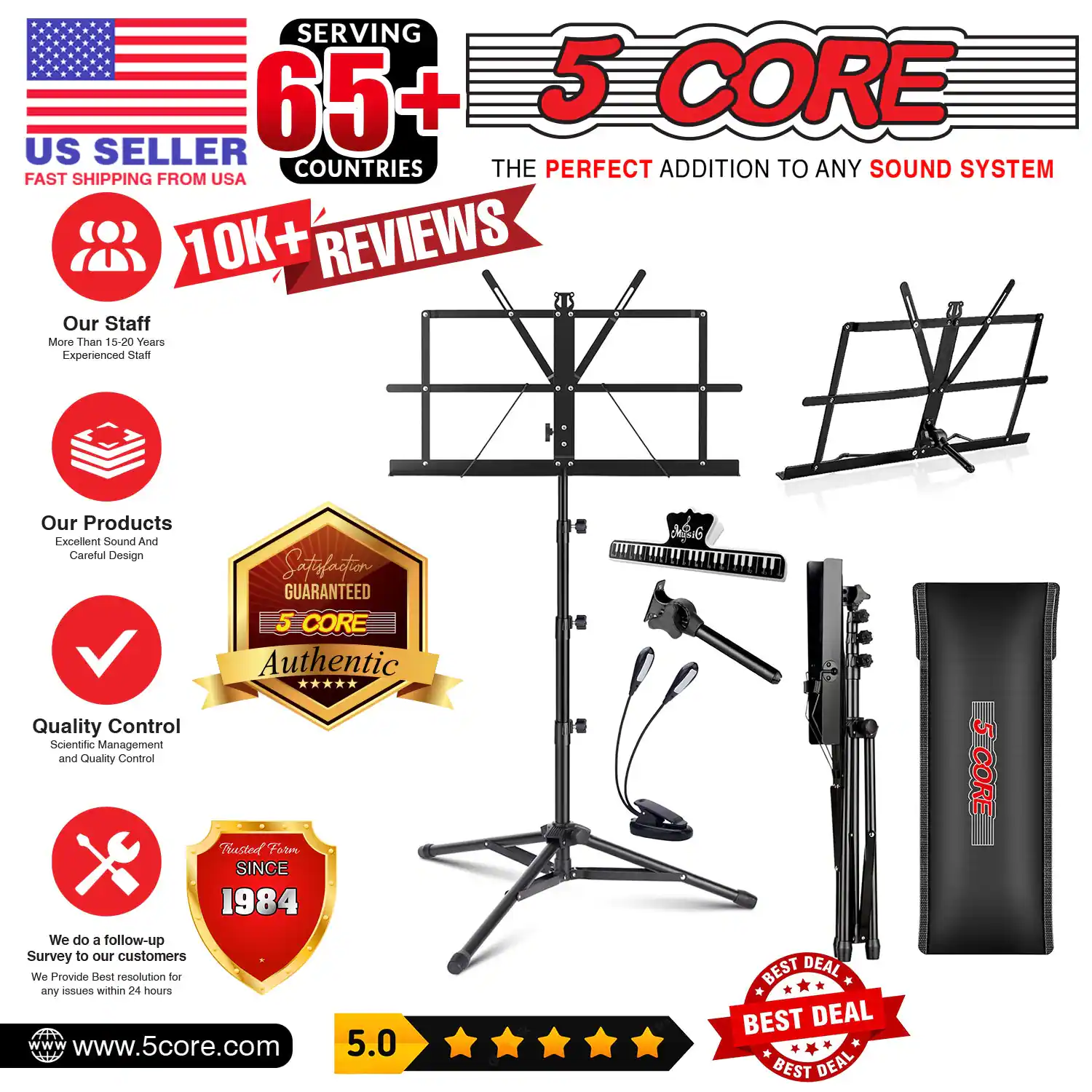 **5 CORE**

**SERVING 65+ COUNTRIES**  
**US SELLER**  
**FAST SHIPPING FROM USA**  
**10K+ REVIEWS**

**THE PERFECT ADDITION TO ANY SOUND SYSTEM**

---

**Our Staff**  
More Than 15-20 Years Experienced Staff

**Our Products**  
Excellent Sound And Careful Design

**Quality Control**  
Scientific Management and Quality Control

**Satisfaction GUARANTEED**  
**5 CORE**  
**Authentic**

**We do a follow-up Survey to our customers**  
**We Provide Best resolution for any issues within 24 hours**

**Trusted From SINCE 1984**

**www.5core.com**

**5.0**  
**BEST DEAL**  
**BEST DEAL**  
**BEST DEAL**

---

**5 CORE**  
**THE PERFECT ADDITION TO ANY SOUND SYSTEM**