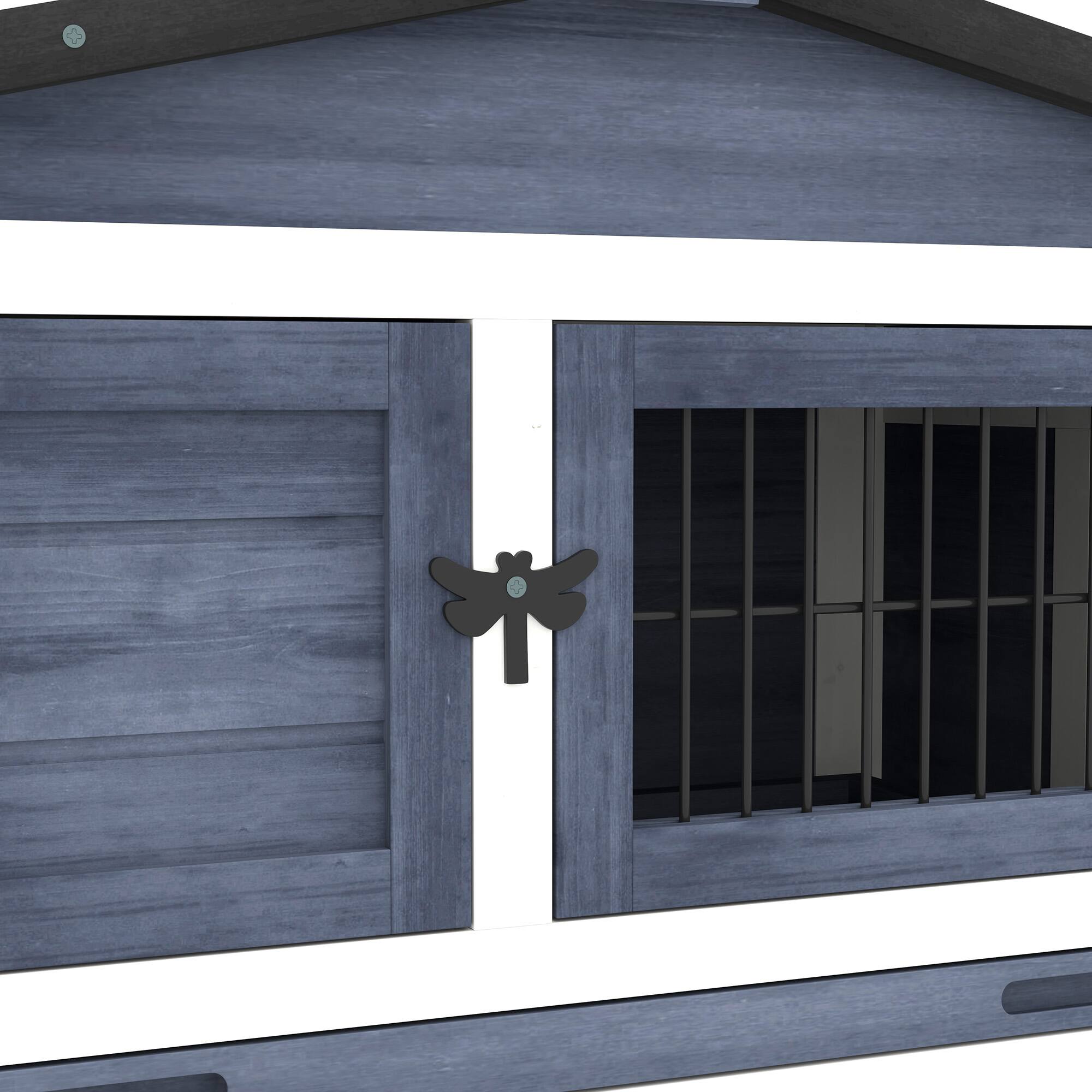 Alt View 5. Pawhut - 59" Wooden 2 Levels Outdoor Rabbit Hutch with Openable Top, Run Weatherproof Roof, Removable Tray, Ramp.