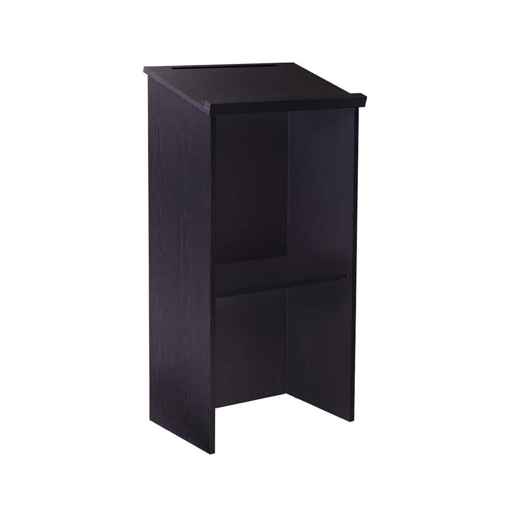AdirOffice - Podium Lectern, Wood Podium Presentation Lectern Stand with Storage Shelf - Black