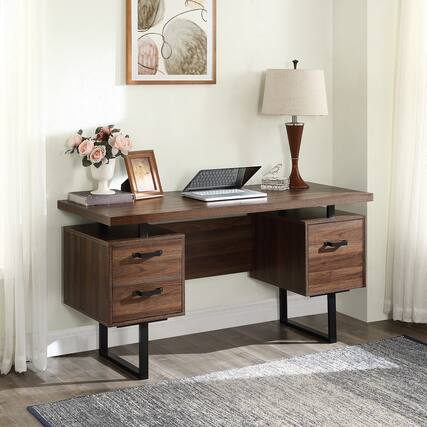 Front. Tiramisubest - Home Office Computer Desk with Drawers/Hanging Letter-size Files, 59 inch Writing Study Table with Drawers - Brown.