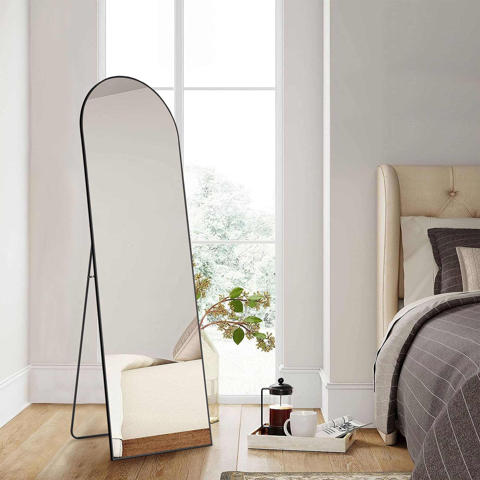 Alt View 1. PexFix - 64 in. Full Length Floor Mirror, Thin Aluminum Alloy Frame, Wall Mount or Stand for Bedroom, Living Room, Entryway - Black.