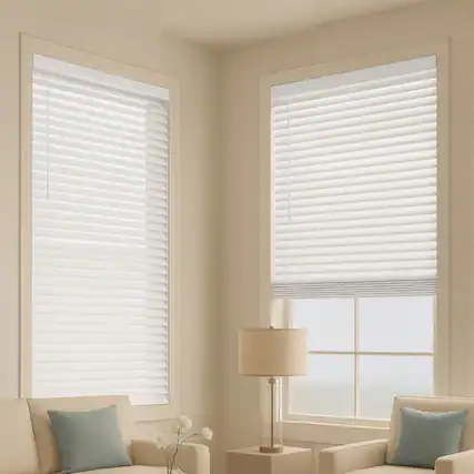 Front. VEVOR - Faux Wood Blinds, 2" Slat, 34.5" W x 60" H, Cordless Window Blinds and Shades with Decorative Board, Easy to Clean - White.