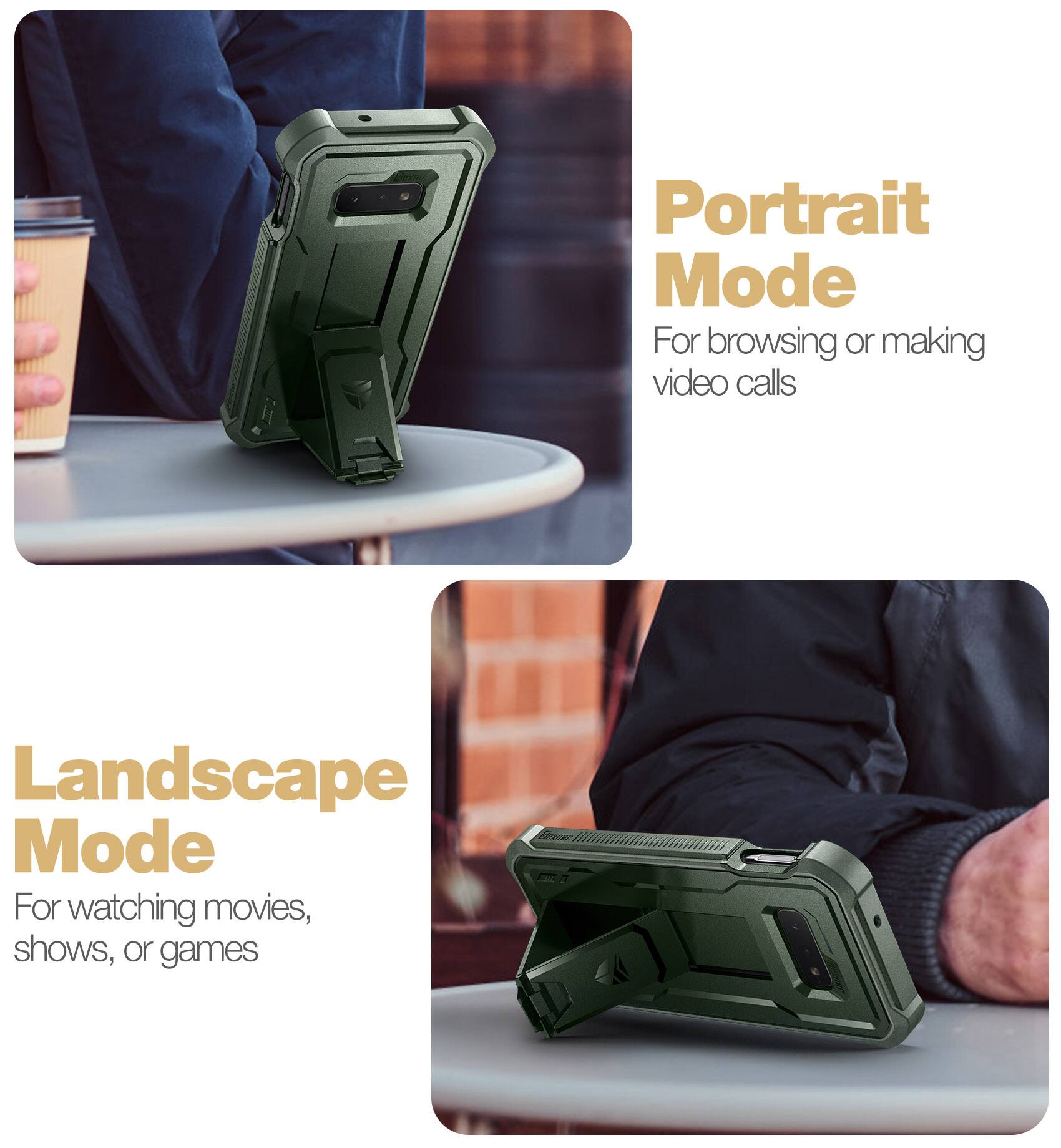 Portrait Mode  
For browsing or making video calls  

Landscape Mode  
For watching movies, shows, or games
