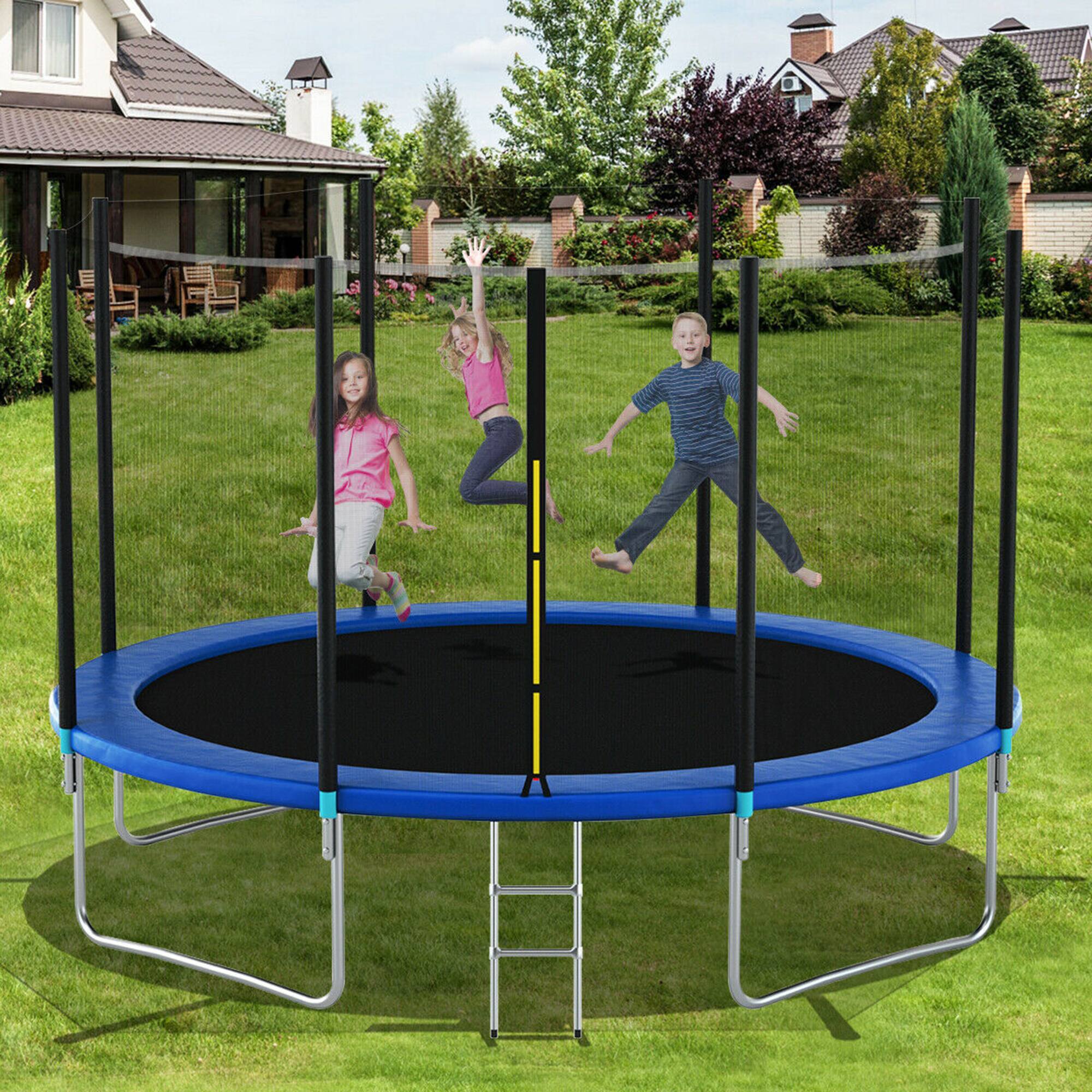 Alt View 5. Gymax - Gymax 12FT Replacement Trampoline Safety Enclosure Net w/ Zipper & Buckle for 8 Poles - Black.
