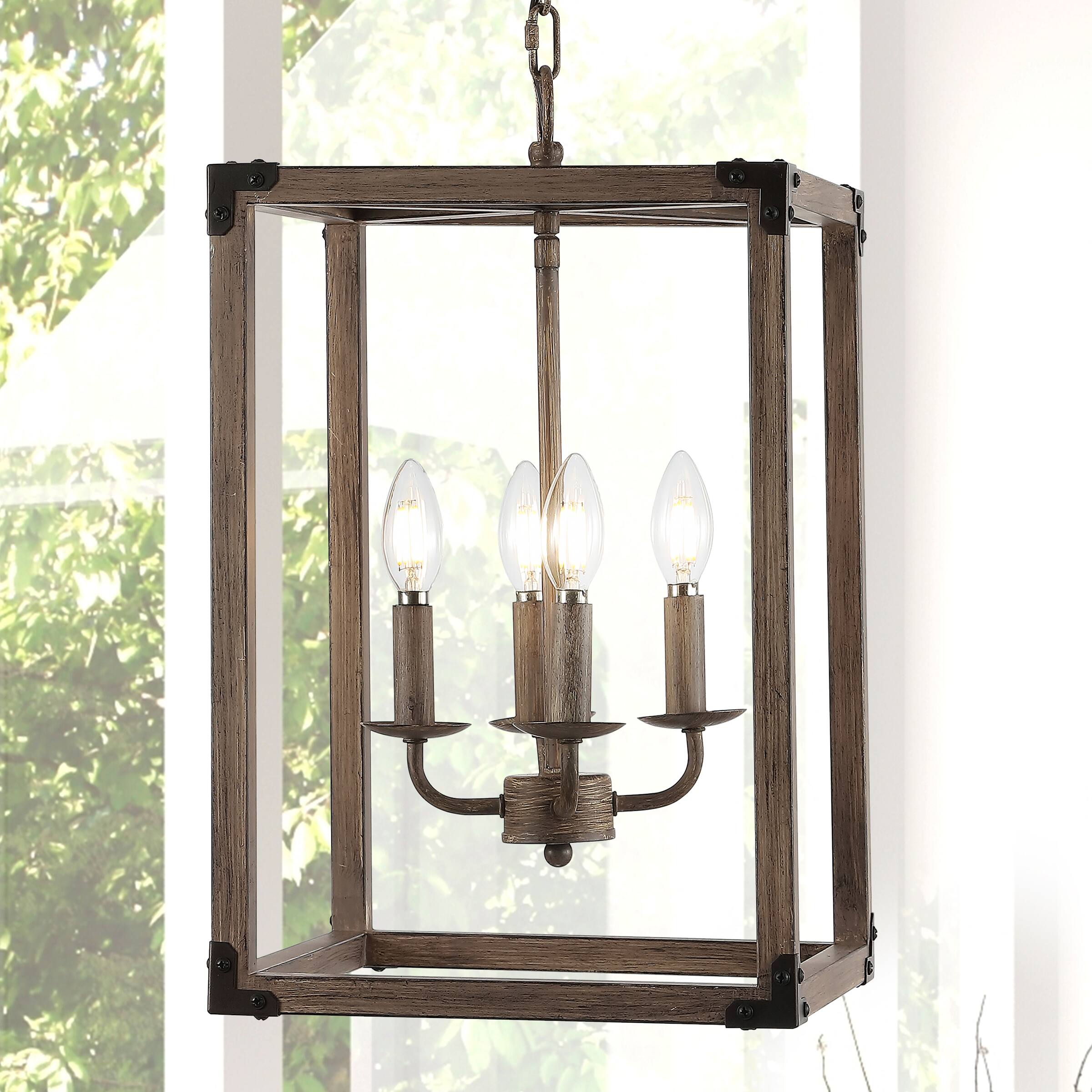 Alt View 1. Jonathan Y - Magnolia 12.13" 4-Light Adjustable Iron Rustic Farmhouse LED Pendant, Brown - Brown.