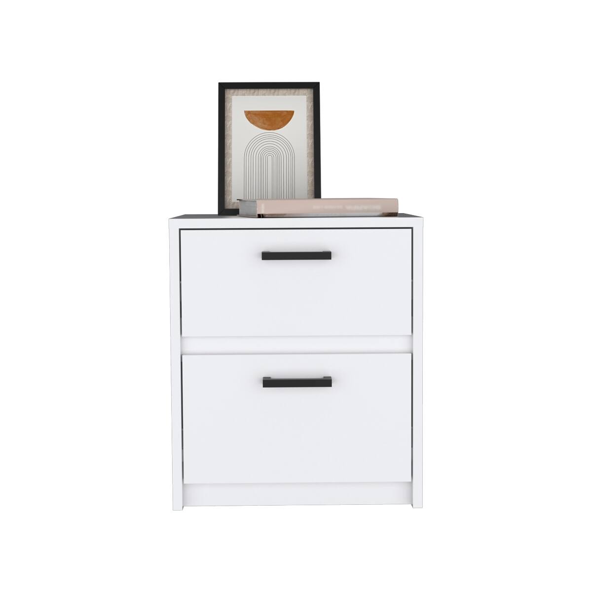 Alt View 1. Loheer - Loheer White 2 Drawer Nightstand with Metal Handles, 18 Inch High - White.