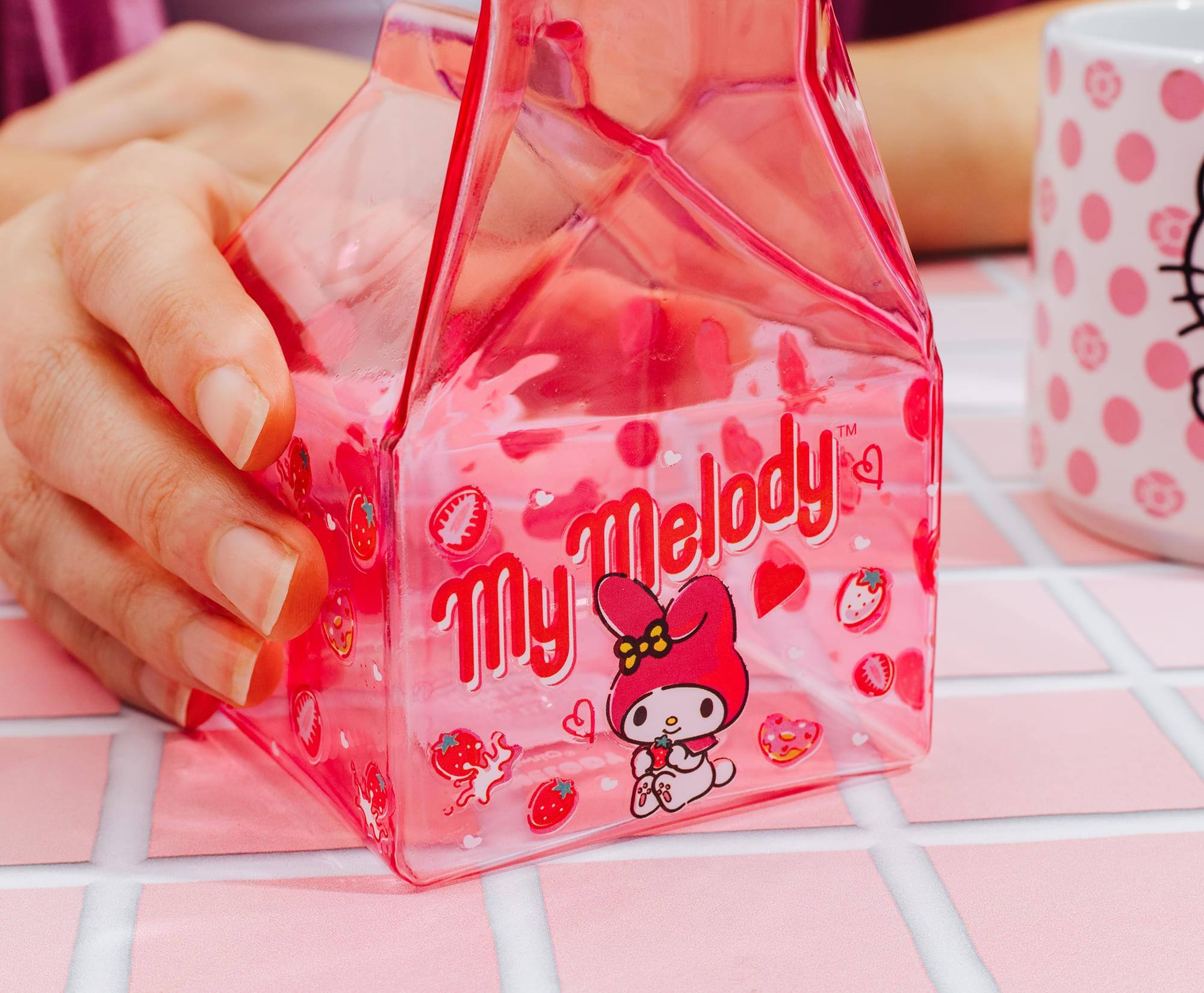 Alt View 4. Silver Buffalo - Sanrio My Melody Strawberry Glass Milk Carton | Holds 12 Ounces - Multi-Colored.