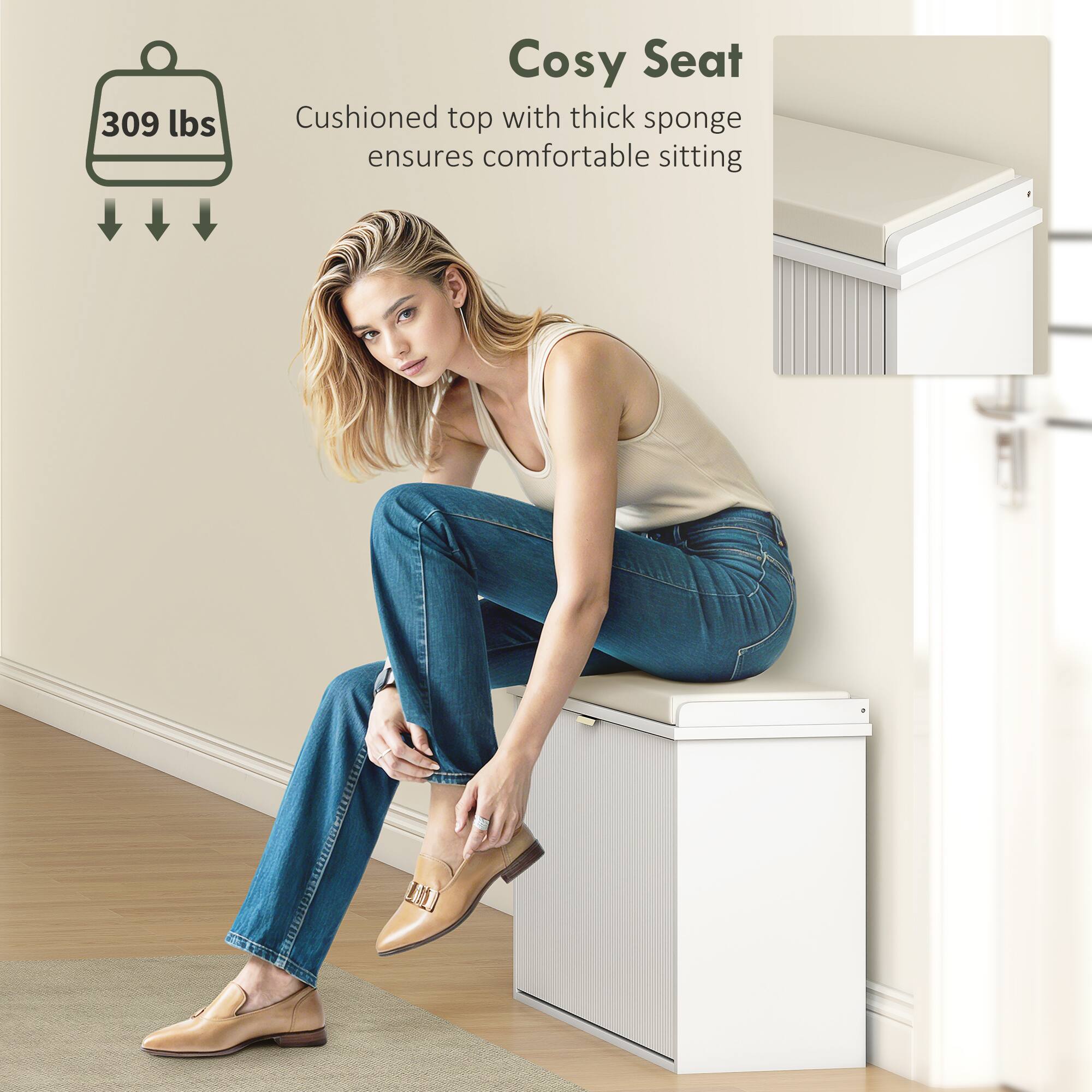 309 lbs, Cosy Seat, Cushioned top with thick sponge ensures comfortable sitting