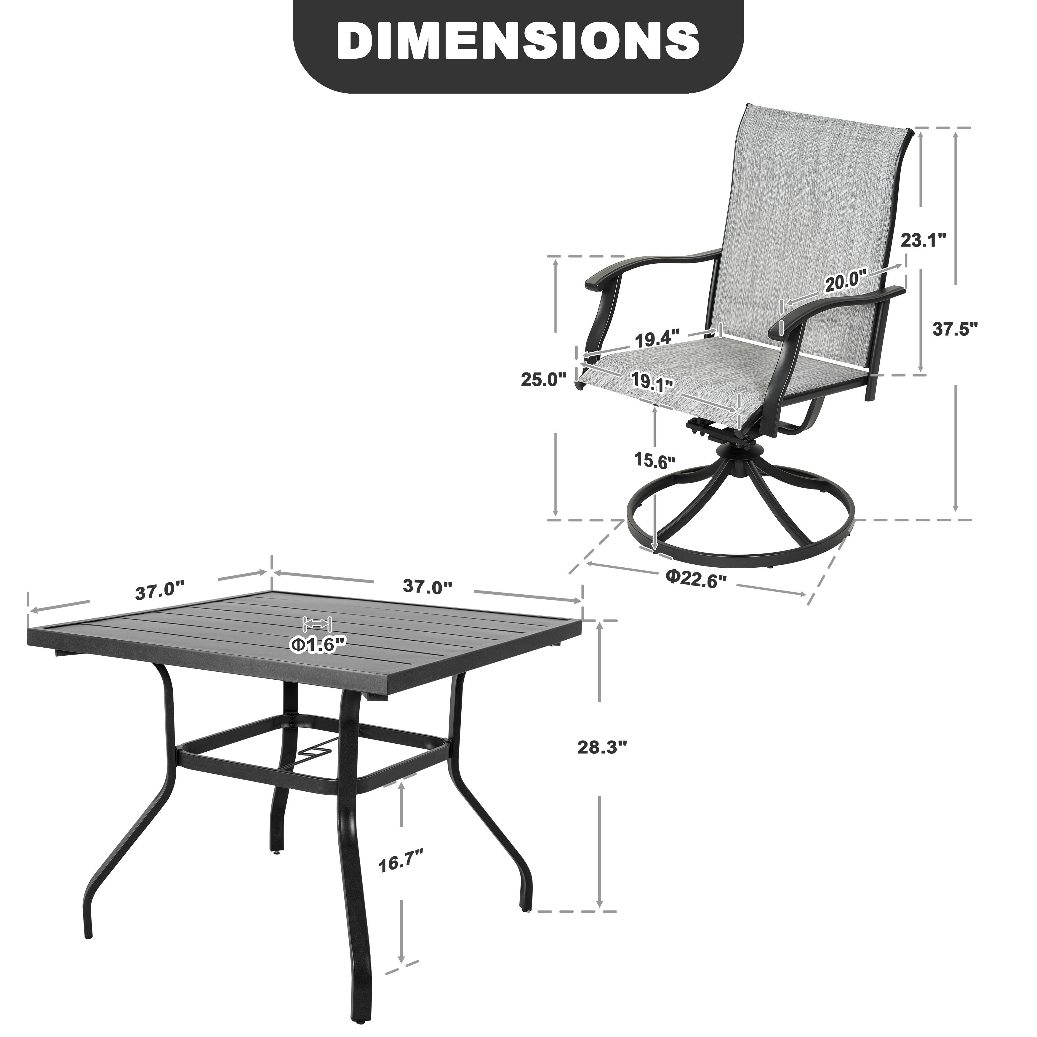 DIMENSIONS

- 20.0"
- 23.1"
- 25.0"
- 19.4"
- 19.1"
- 37.5"
- 15.6"
- 37.0"
- 1.6"
- 37.0"
- 22.6"
- 28.3"
- 16.7"