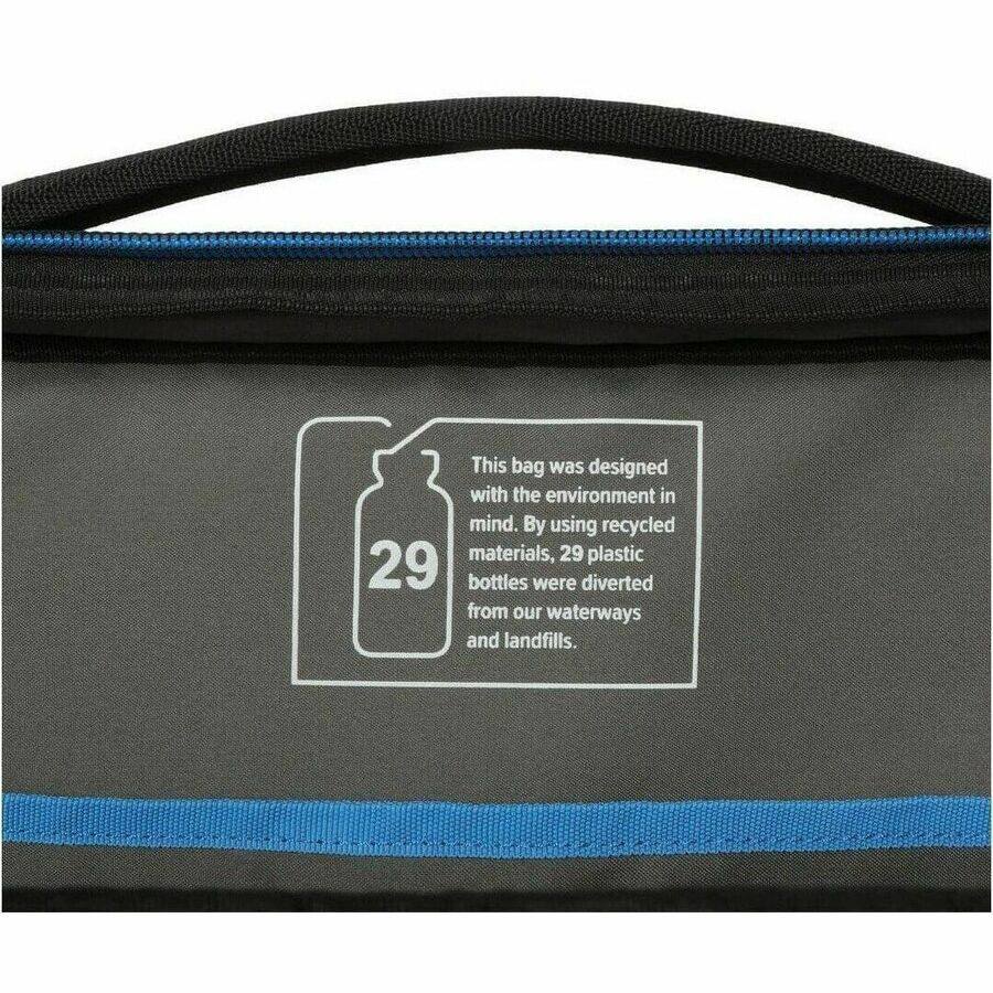 This bag was designed with the environment in mind. By using recycled materials, 29 plastic bottles were diverted from our waterways and landfills.