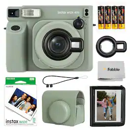 Fujifilm - Instax Wide 400 Bundle: Film, Case, Album, Close-Up Lens, Strap, Batteries & Accessories - Sage Green
