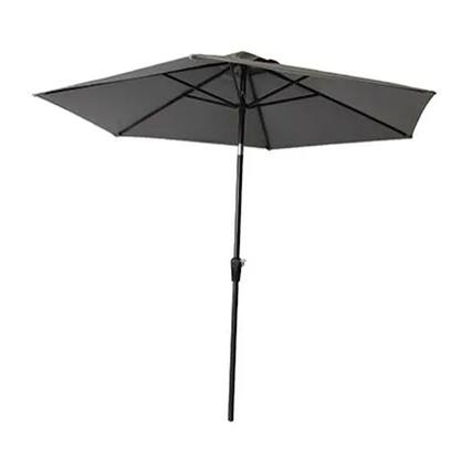 Front. Four Seasons Courtyard - Four Seasons Courtyard 9' Round Sling Fabric Campton Hills Market Umbrella, Gray - Gray, Brown.