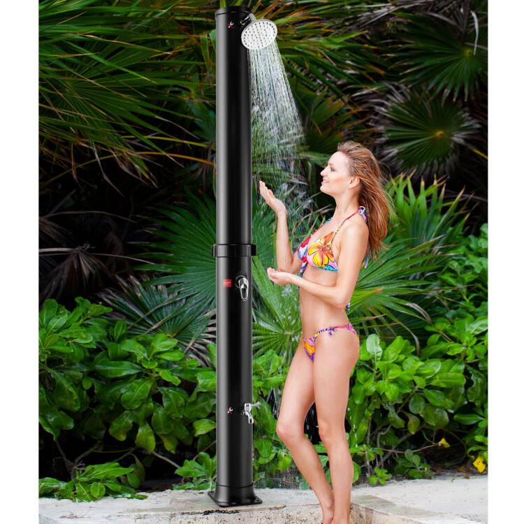 Angle. Mondawe - 7.2 FT Solar Heated Outdoor Shower with Rotating Head, 10 Gallon Tank for Pool Beach - Black.
