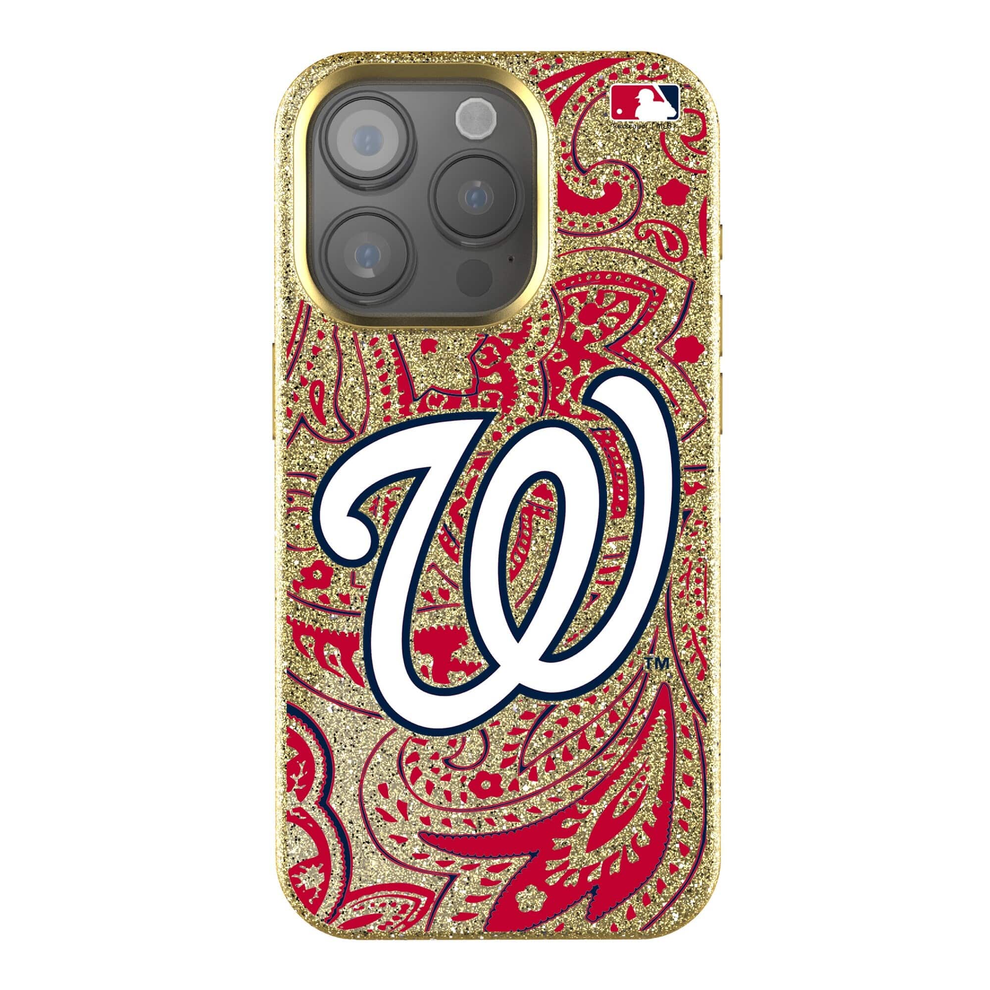 Front. Keyscaper - Washington Nationals Paisley Bling iPhone Case - 14 Pro Max - Gold.