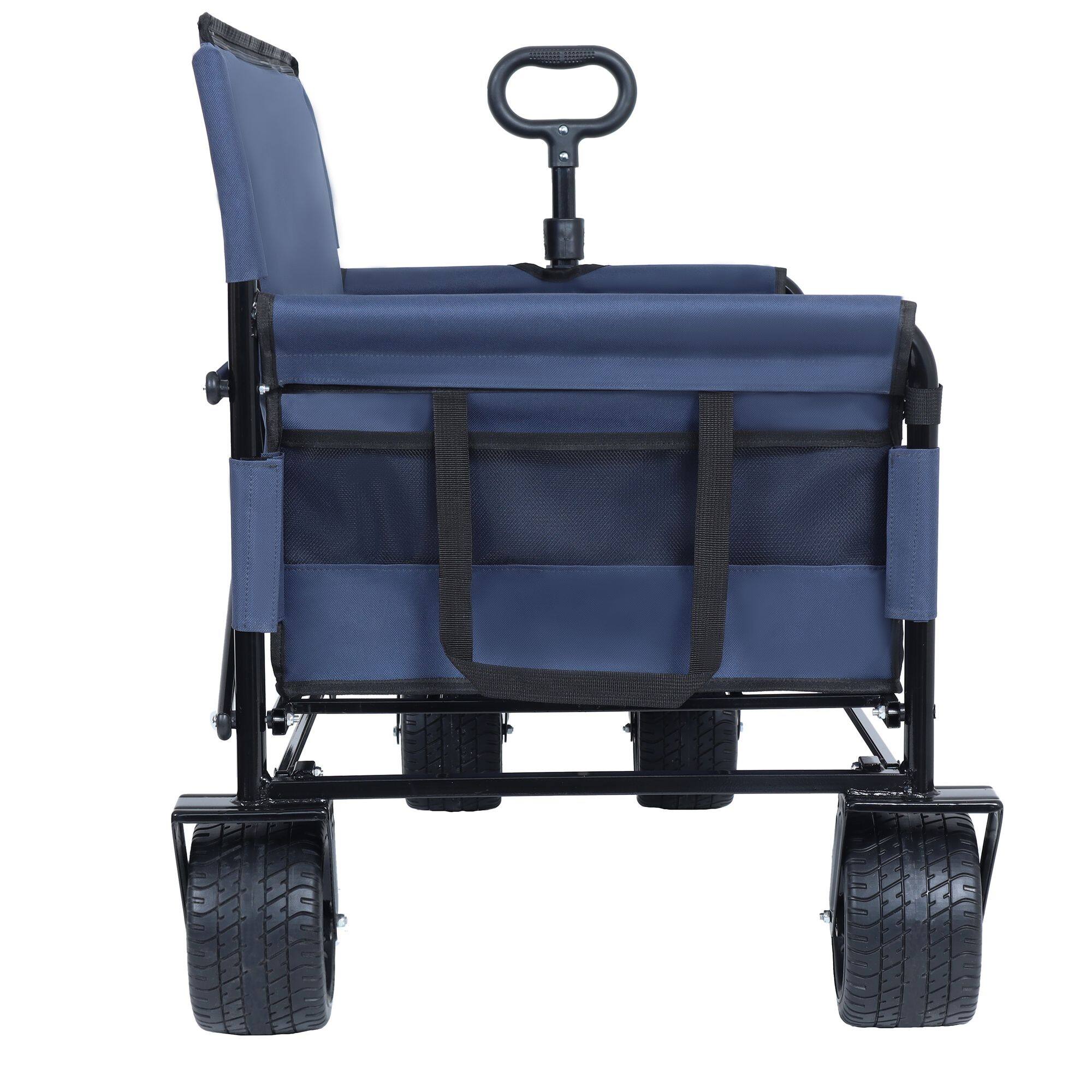 Alt View 3. Loheer - Loheer Folding Wagon Cart with Bench Seat, 500lbs Heavy-Duty Utility Wagon 180L, All-Terrain Beach Cart, Dark Blue.