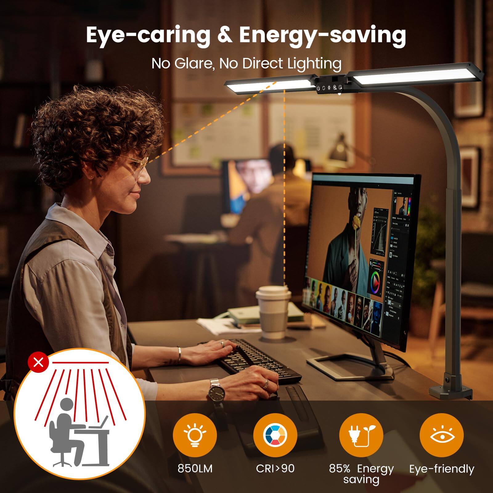 Eye-caring & Energy-saving  
No Glare, No Direct Lighting  
850LM  
CRI>90  
85% Energy saving  
Eye-friendly