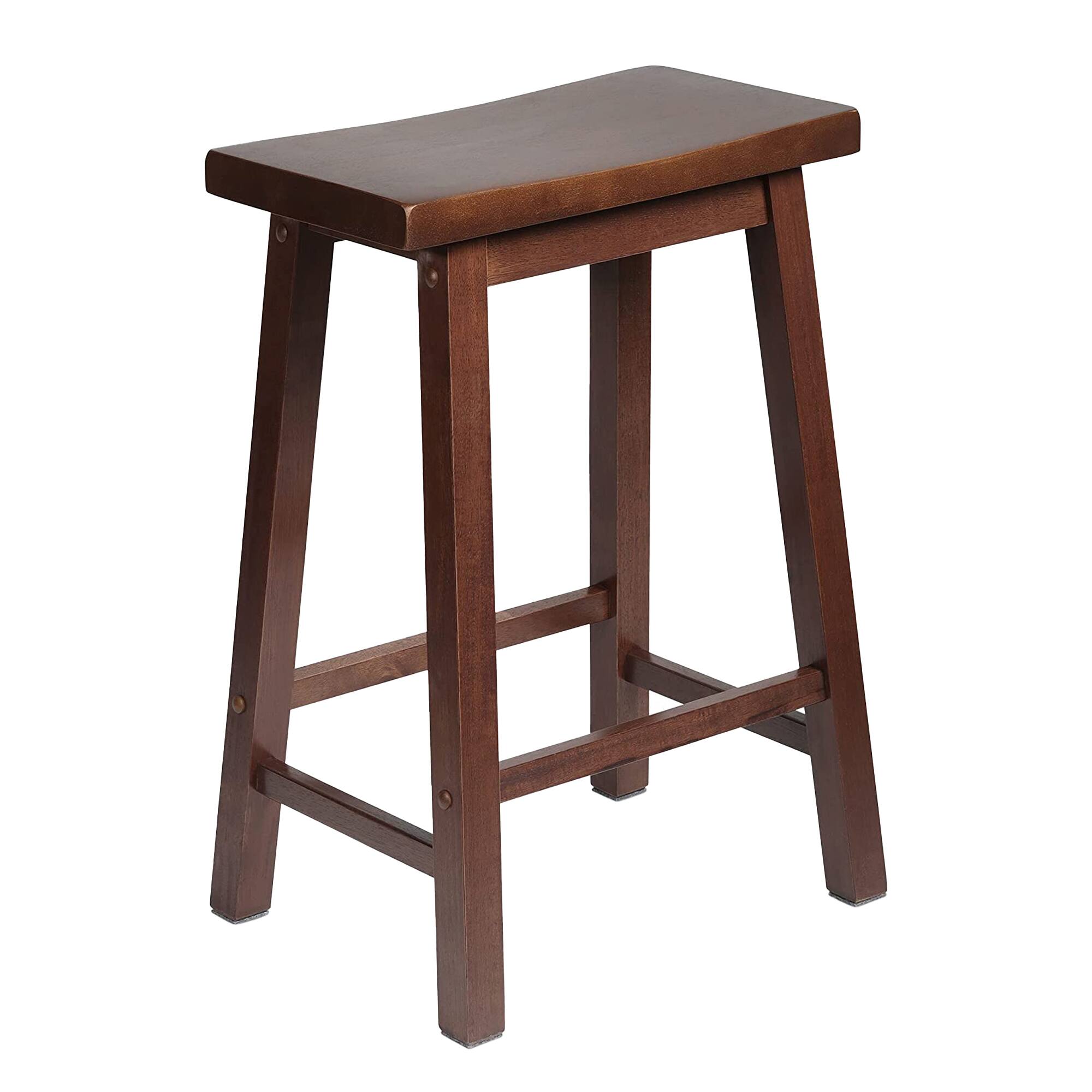 Alt View 1. PJ Wood - PJ Wood Classic Saddle Seat 24 Inch Kitchen Bar Counter Stool, Walnut (2 Pack) - Walnut.
