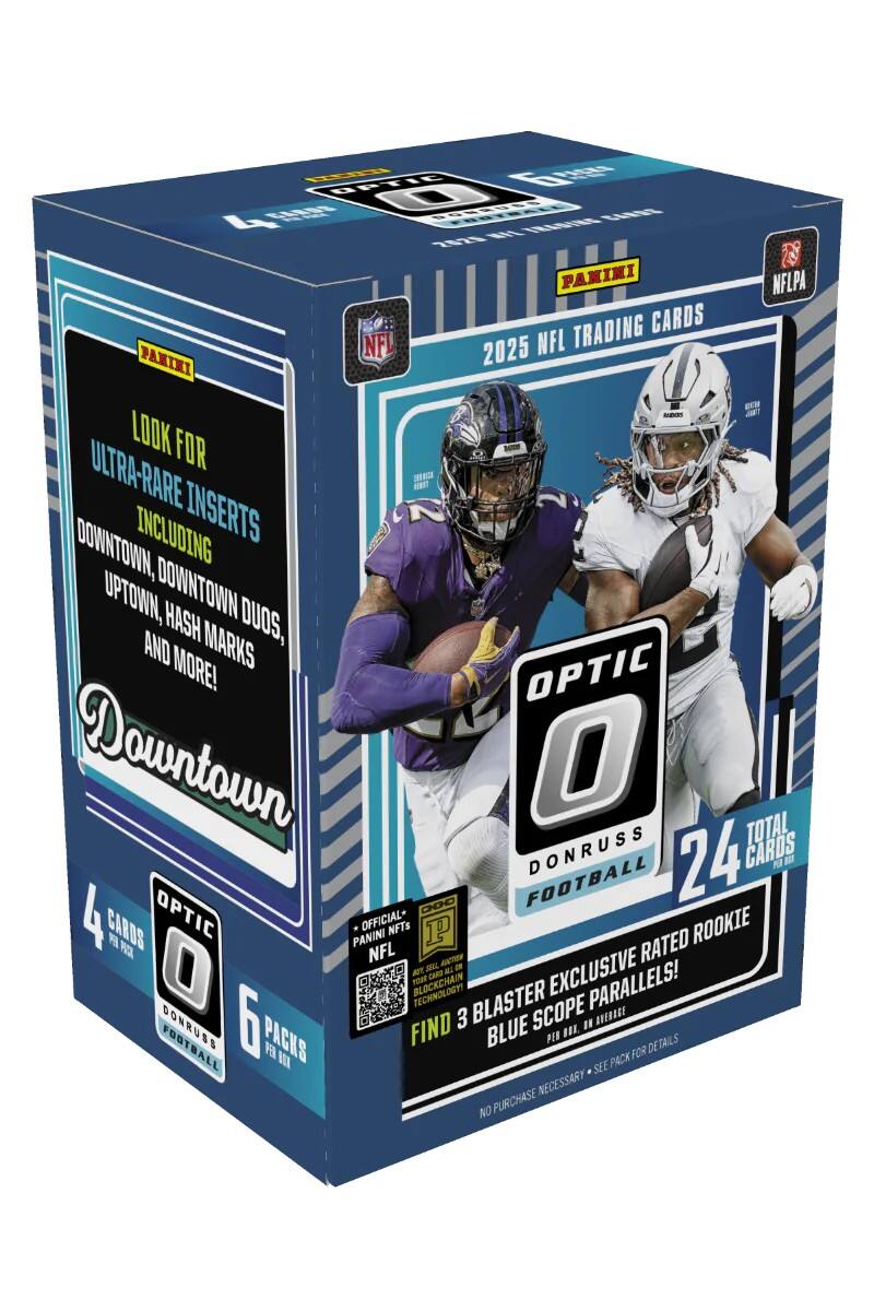 PANINI NFLPA TRADING CARDS NFL 2025 NFL PANINI  
LOOK FOR ULTRA-RARE INSERTS ONICA vn DOWNTOWN, INCLUDING UPTOWN DOWNTOWN HASH DUOS, AND MORE!  
MARKS OPTIC Downtown O TOTAL DONRUSS 24 CARDS PIR RET FOOTBALL 4 CARDS  
OPTIC PANINI OFFICIAL- NFTs ROOKIE RE NFL ATIN RATED O AFT SL - a EXCLUSIVE NOWP CRO BLOCKCHAIN PARALLELS!  
6 3 BLASTER SCOPE " AVERIGE DONRUSS PACKS FIND BLUE PER IL, DE TAILS F III PACK FOR SEE NECESSARY NO PURCHASE