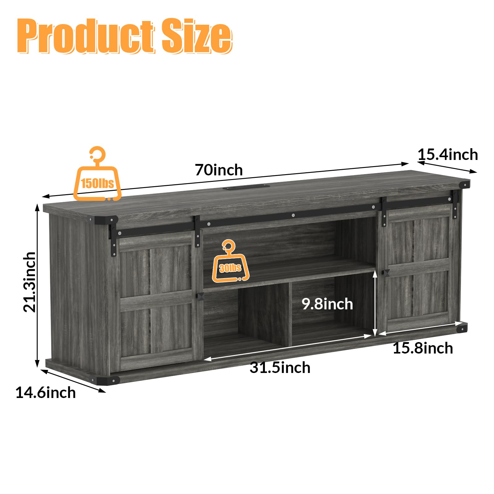 Product Size: 150lbs, 70inch, 15.4inch, 21.3inch, 14.6inch, 30lbs, 9.8inch, 31.5inch, 15.8inch