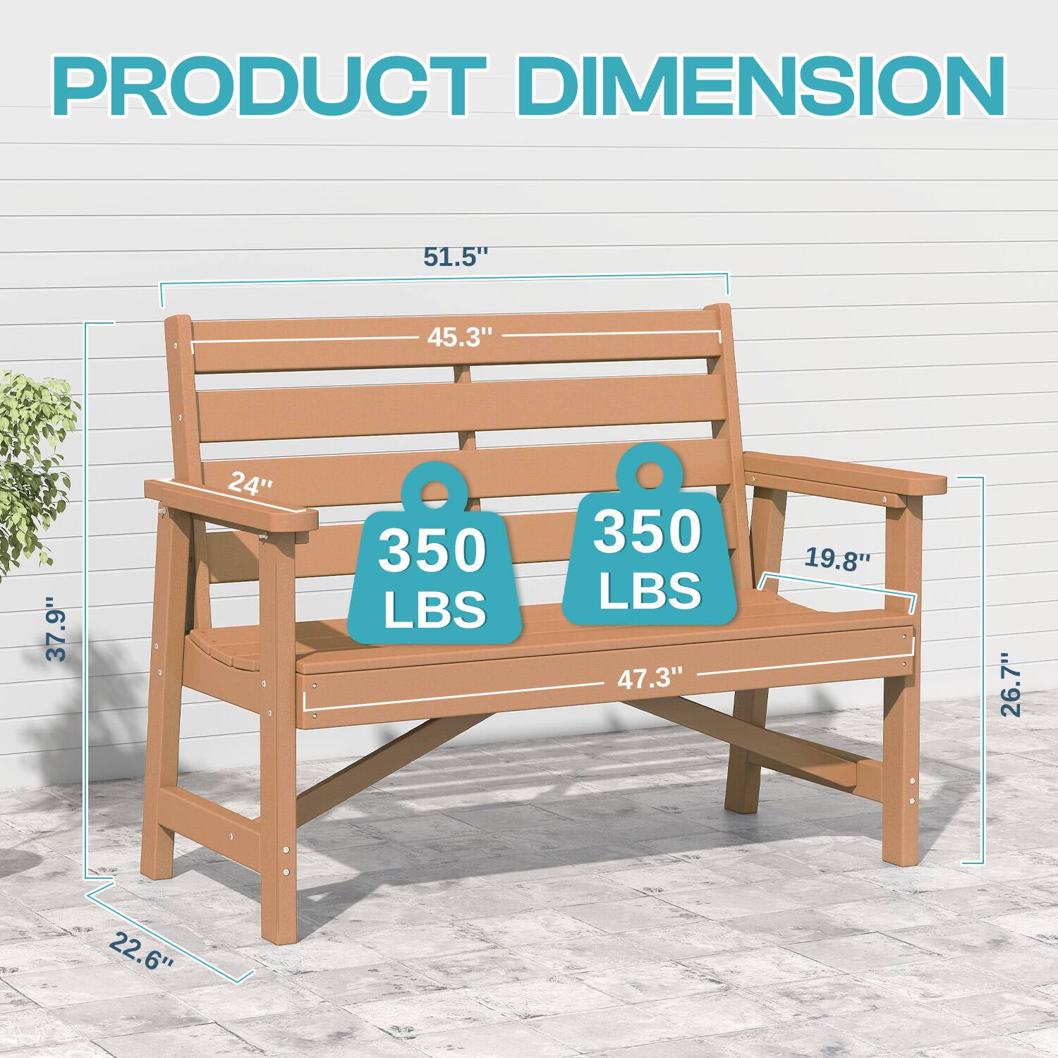 PRODUCT DIMENSION

- 51.5"
- 45.3"
- 37.9"
- 24"
- 350 LBS
- 350 LBS
- 47.3"
- 19.8"
- 26.7"
- 22.6"