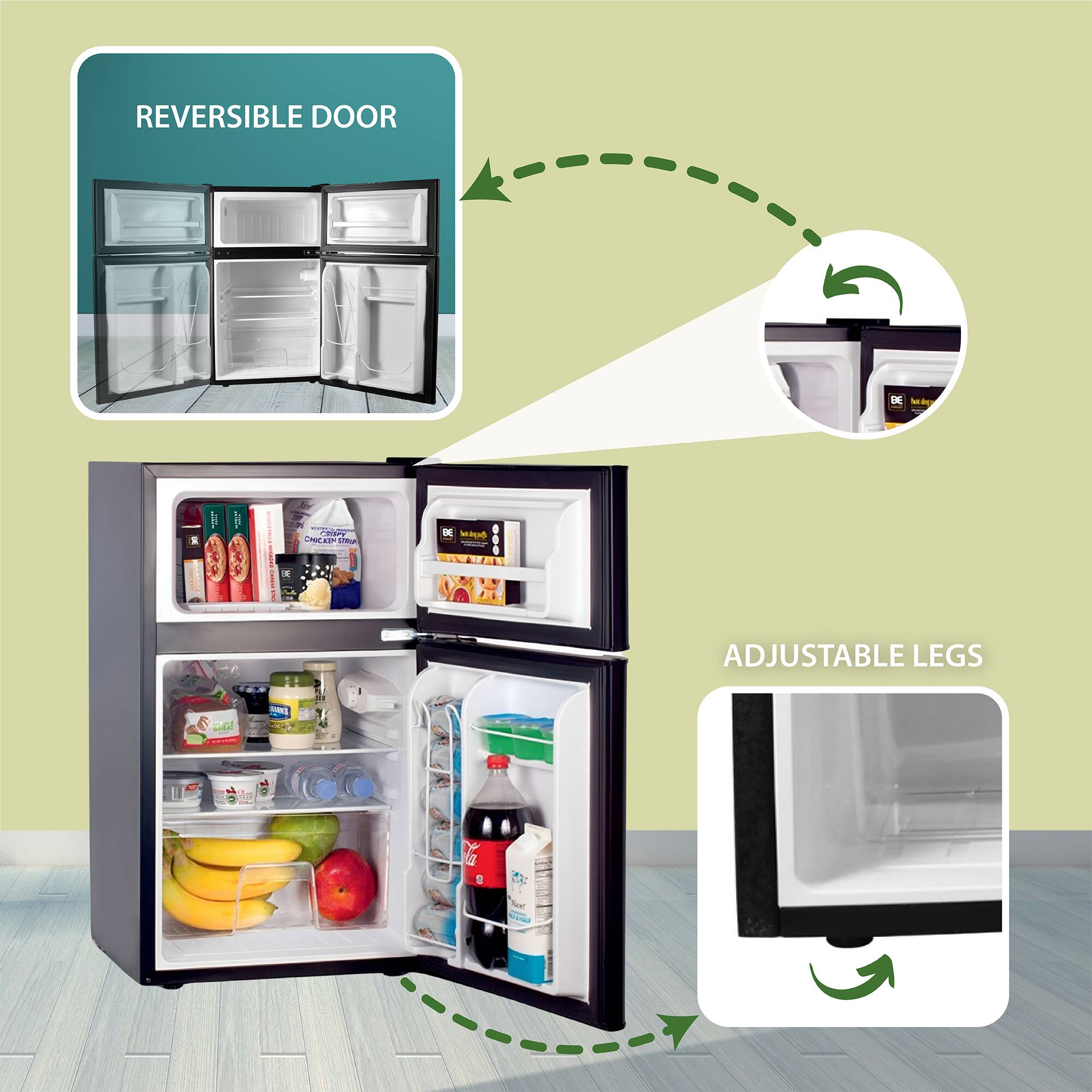 REVERSIBLE DOOR

ADJUSTABLE LEGS