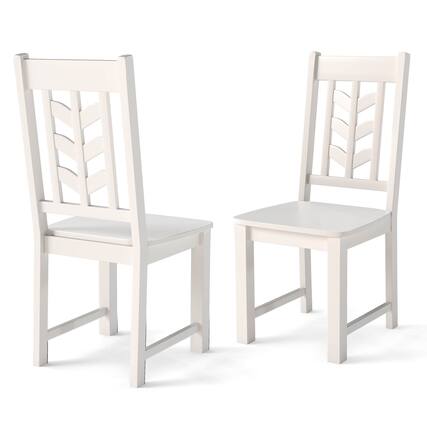 Front. Costway - Costway Dining Chair Set of 2 with Rubber Wood Frame & Leaf-shape High Back for Kitchen White - White.