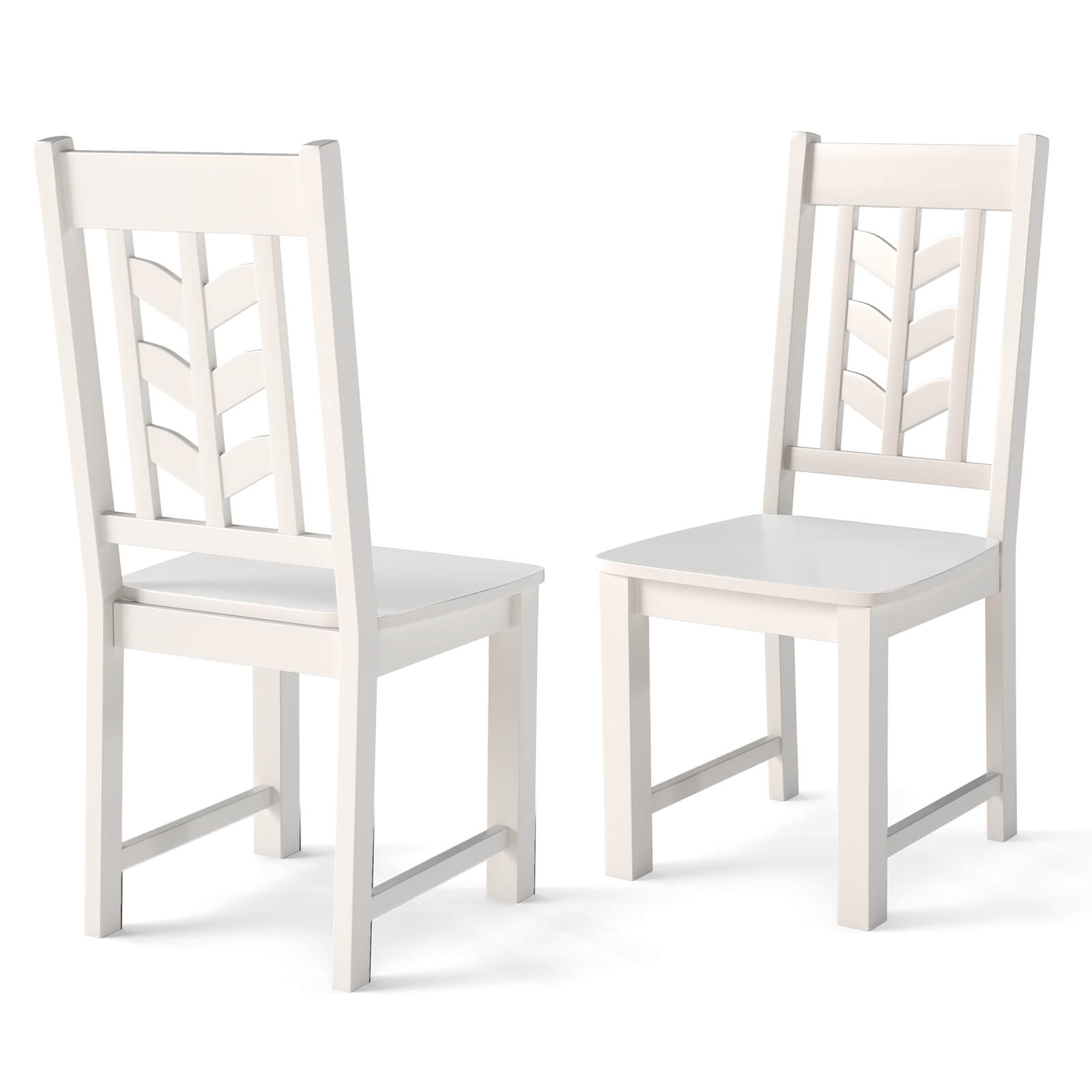 Front. Costway - Costway Dining Chair Set of 2 with Rubber Wood Frame & Leaf-shape High Back for Kitchen White - White.